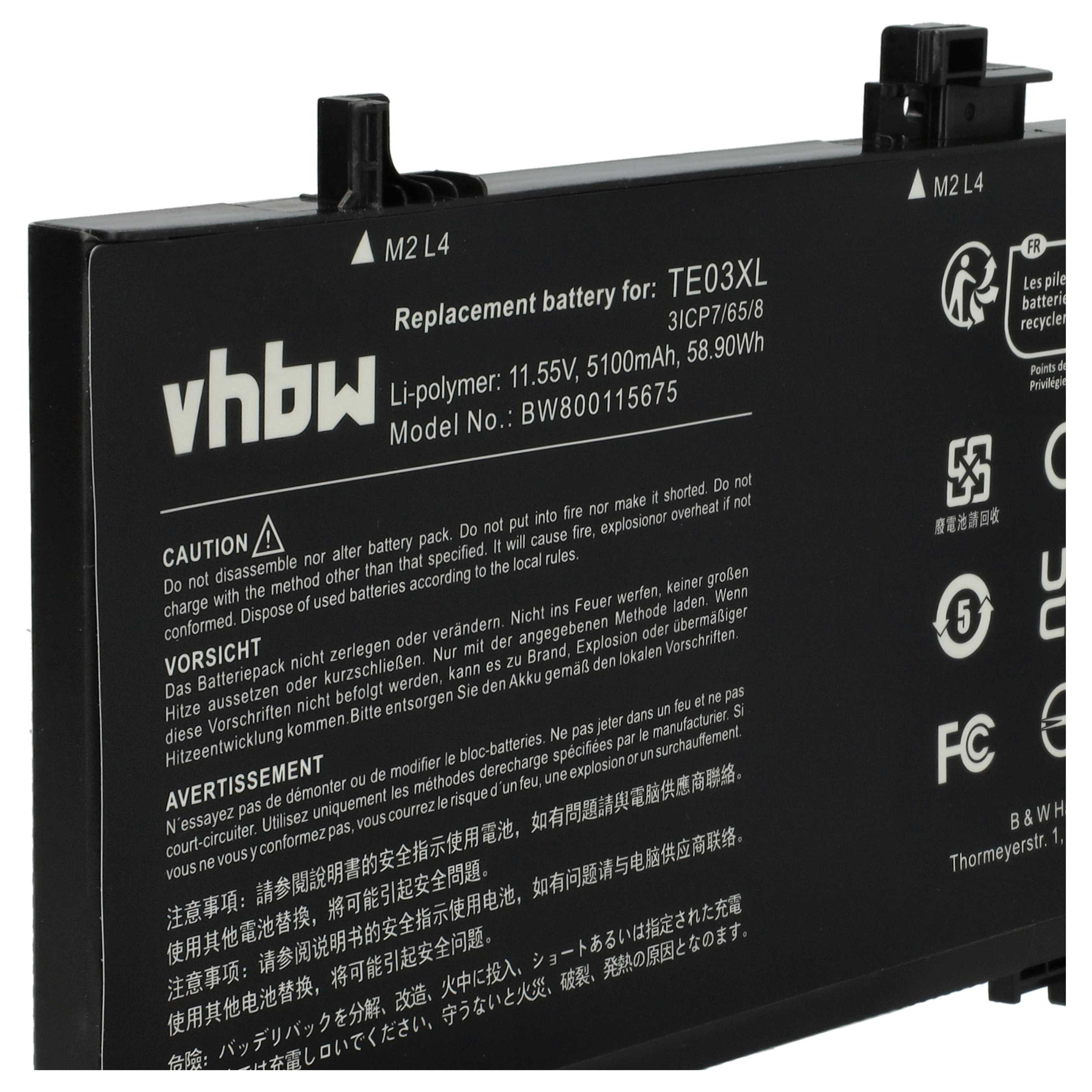 Akumulator do laptopa zamiennik HP 849570-542, 849570-541, 3ICP7/65/80 - 5100 mAh 11,55 V Li-Ion, czarny