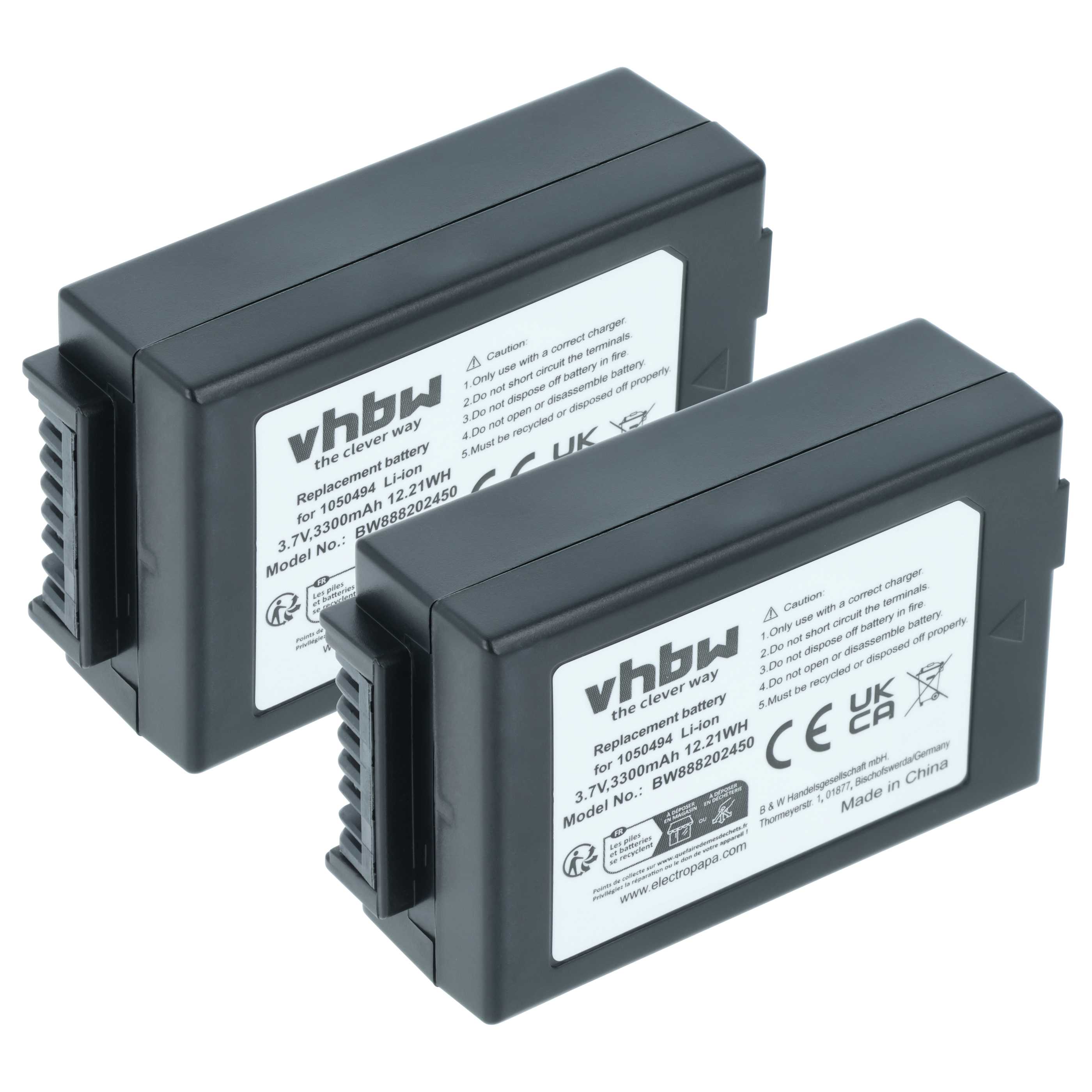 Handheld Computer 2x Battery replaces Psion WA3006, WA3020, 1050494-002, 1050494 - 3300mAh, 3.7V