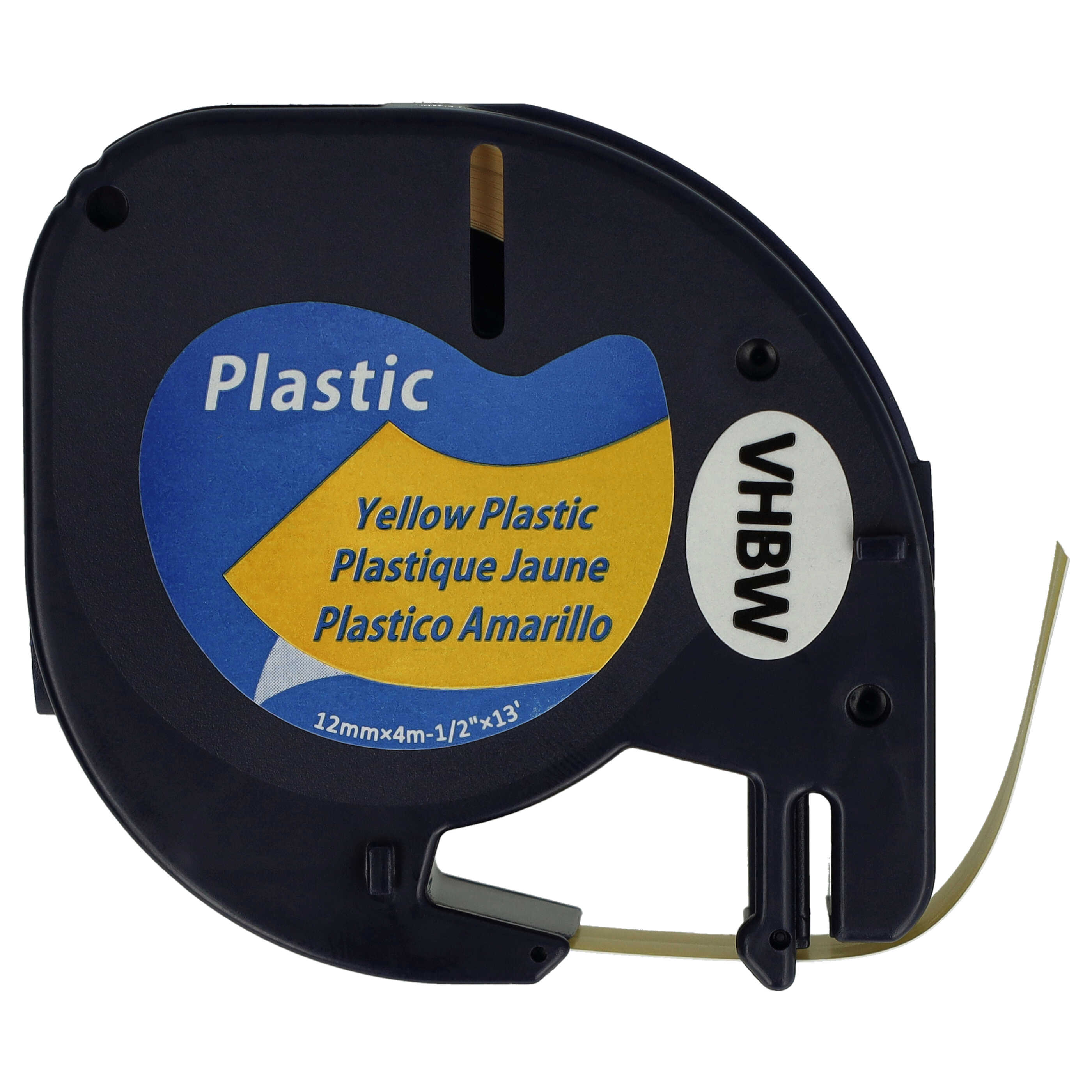 Cassetta nastro plastica sostituisce Dymo 91222 per etichettatrice Dymo 12mm nero su giallo, plastica