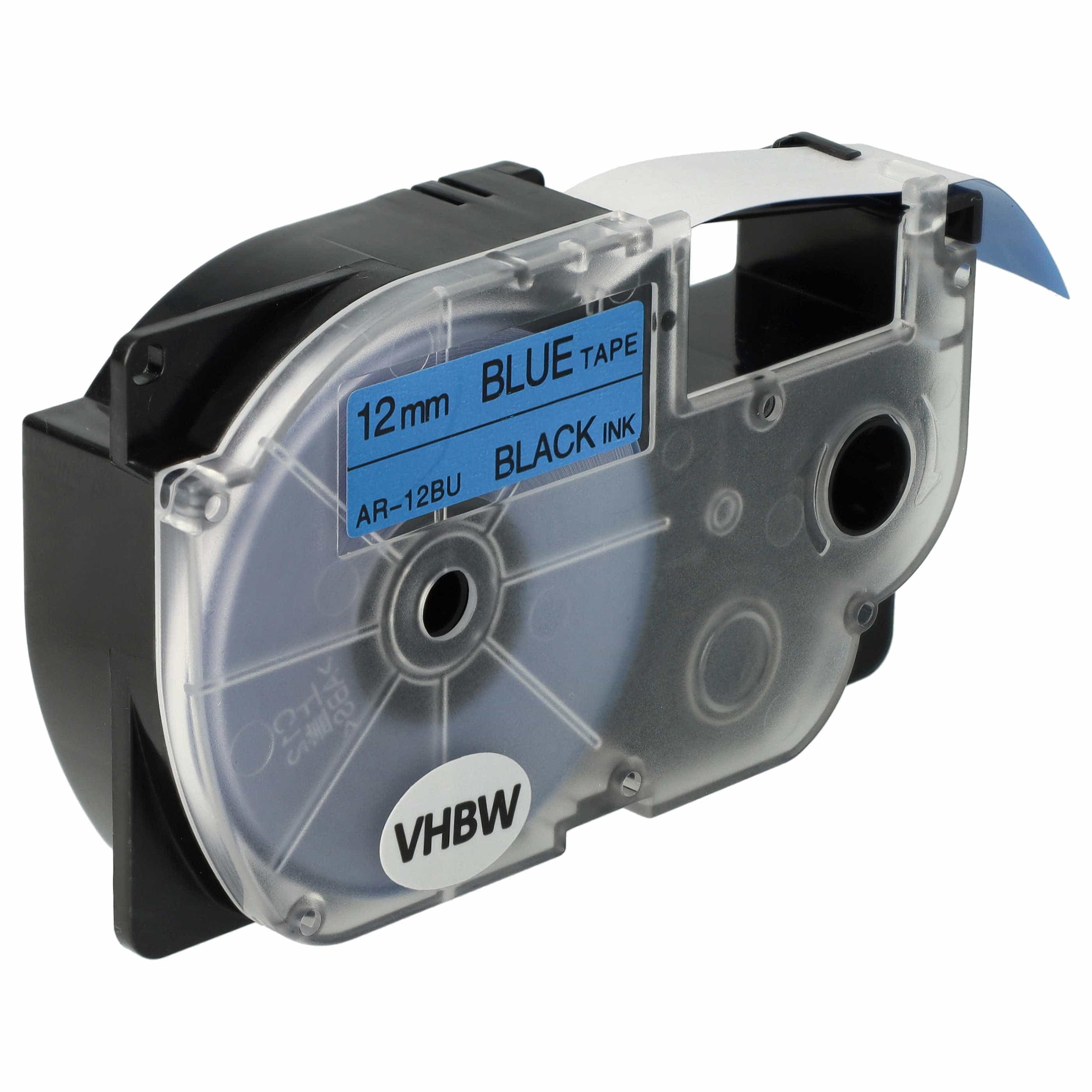 Label Tape replaces Casio XR-12BU, XR-12BU1 - 12 mm Black to Blue