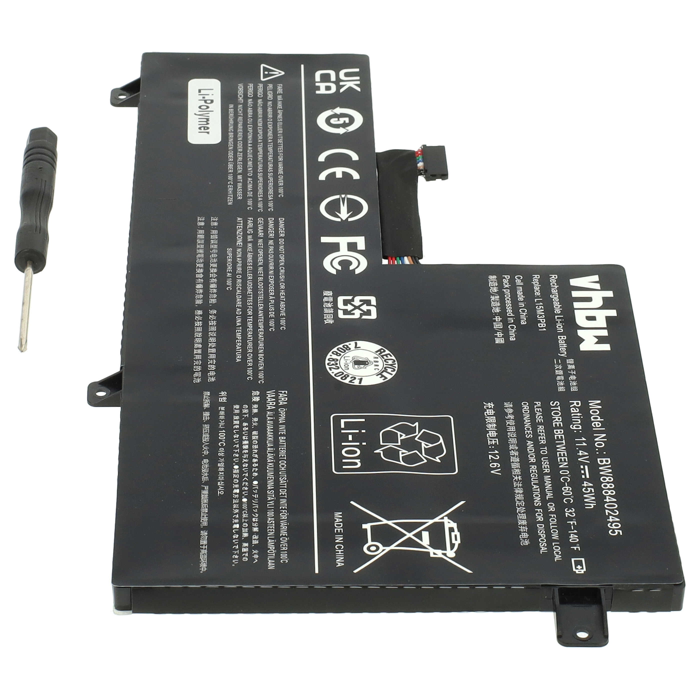 Batterie remplace Lenovo 5B10K88048, 5B10K88047 pour ordinateur portable - 3900mAh 11,4V Li-polymère