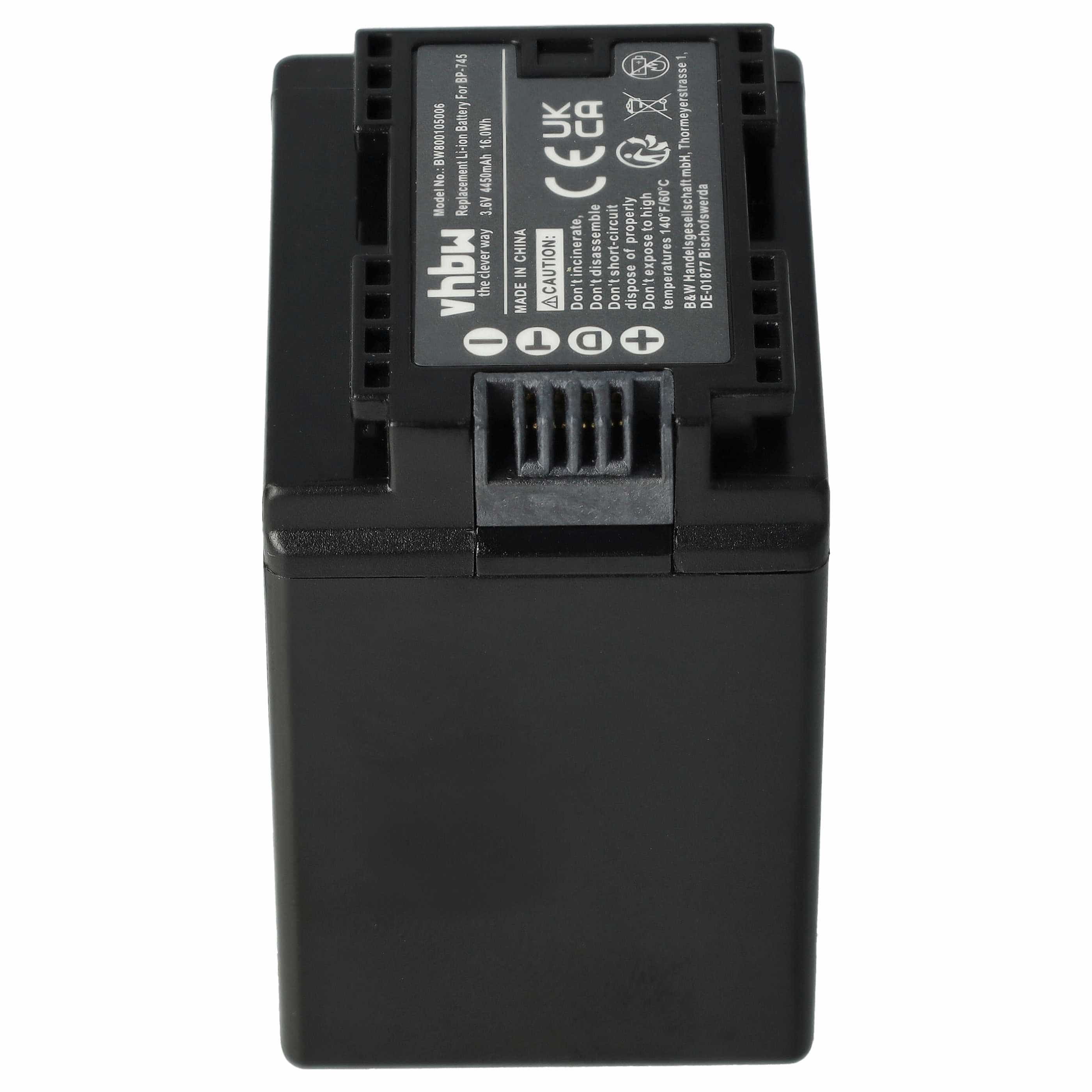 Videocamera Battery replaces Canon BP-727, BP-745 - 4450 mAh 3.6 V Li-Ion
