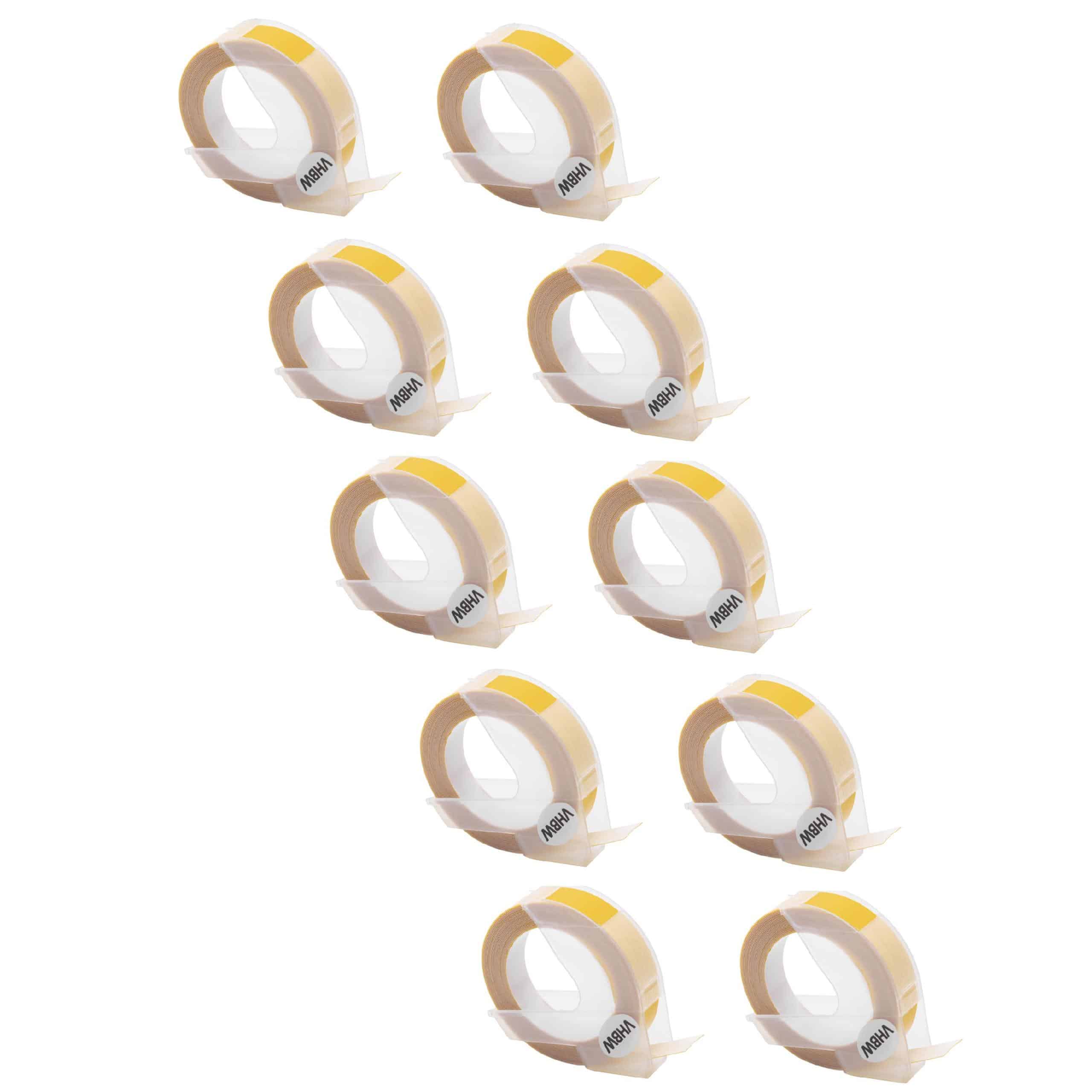 10x 3D Embossing Label Tape as Replacement for Dymo S0898160, 0898170, 520108 - 9 mm White to Yellow