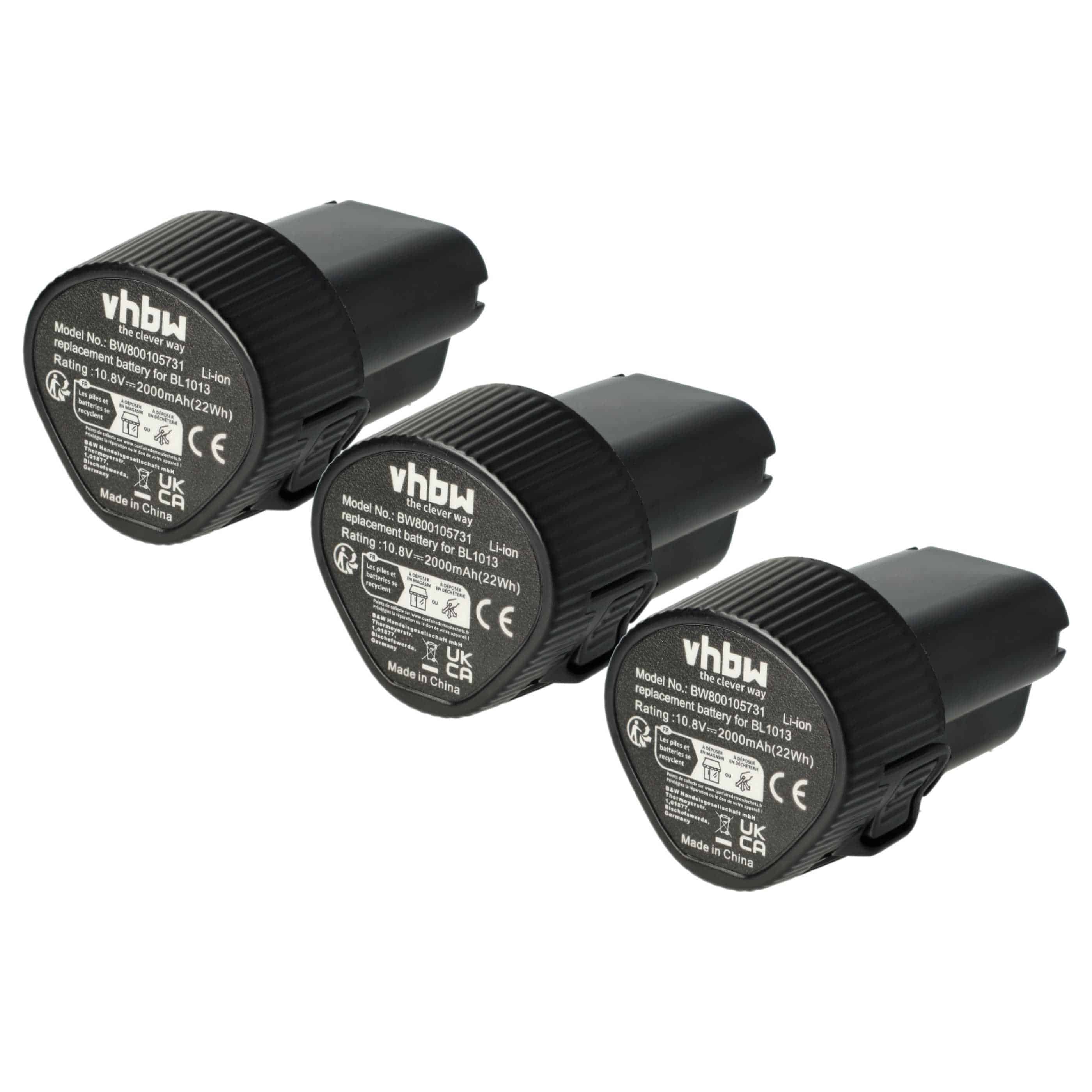 3x Batería reemplaza Makita 194550-6, 194551-4, 194588-1, 195332-9 para herramienta - 2000 mAh, 10,8 V, Li-Ion