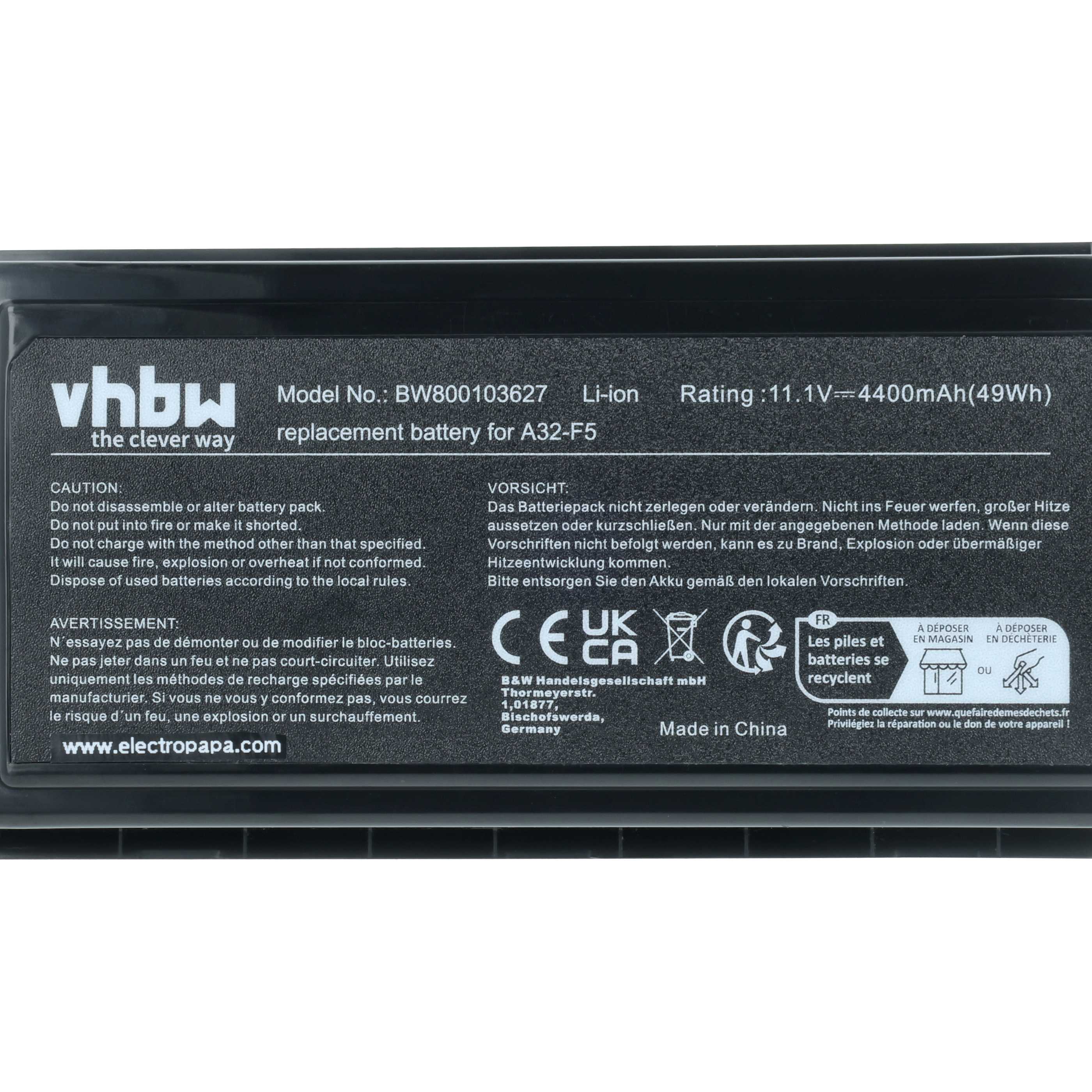 Batteria sostituisce Asus 70-NLF1B2000, 70-NLF1B2000Z, 70-NLF1B2000Y per notebook - 4400mAh 11,1V Li-Ion nero
