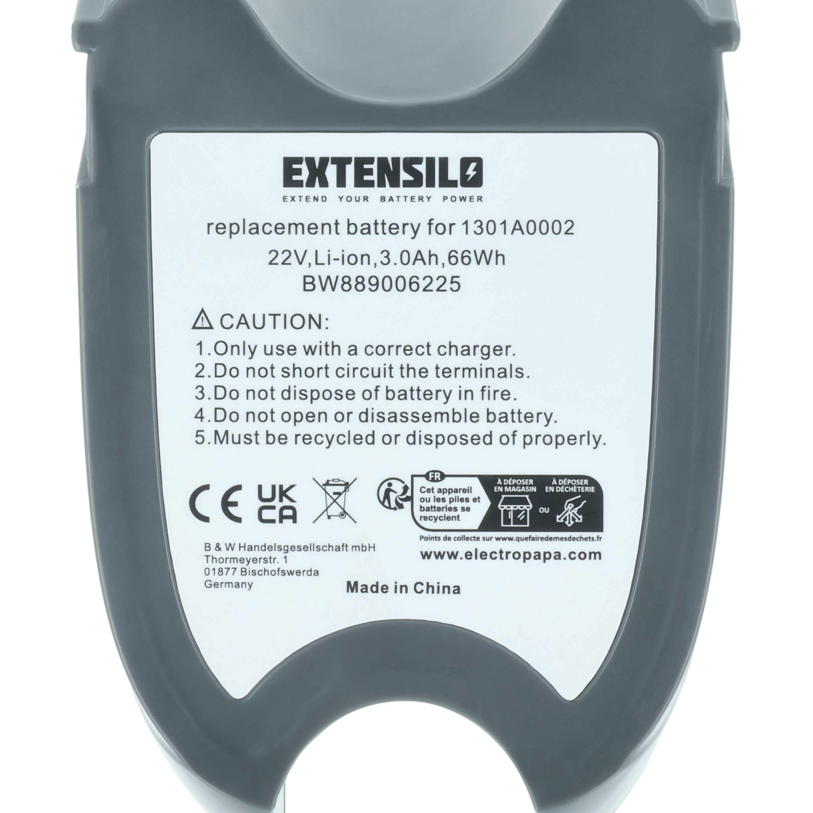 Battery replaces Gtech 1301A0002 for Gtech 3000mAh, 22V, Li-Ion