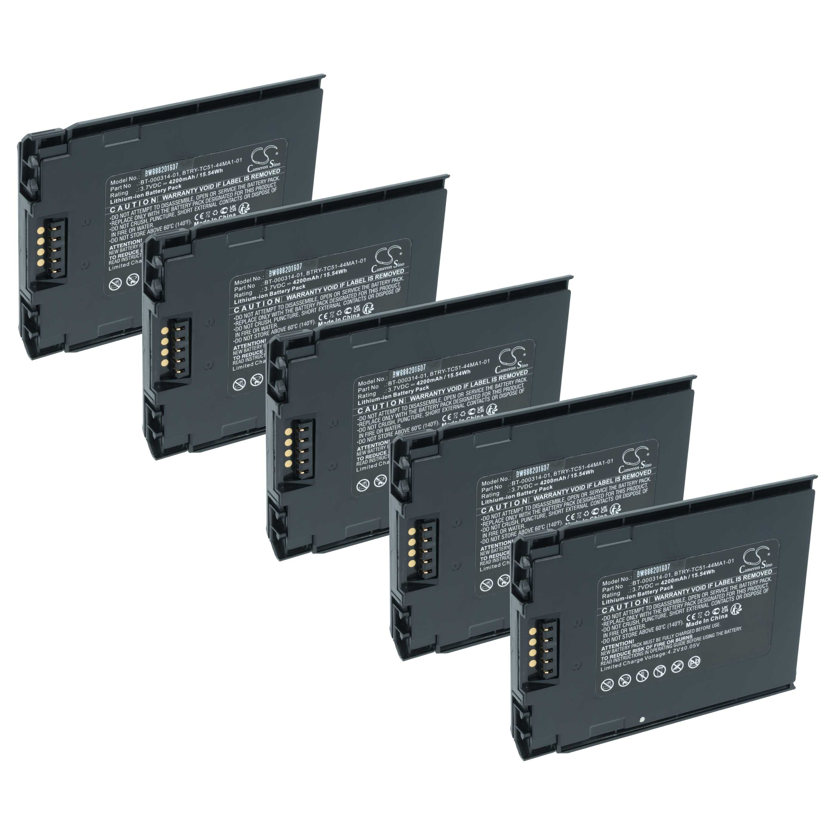 Handheld Computer 5x Battery replaces Zebra BT-000314-01, BTRY-TC51-43MA1-01, BT-000314A - 4200mAh, 3.7V