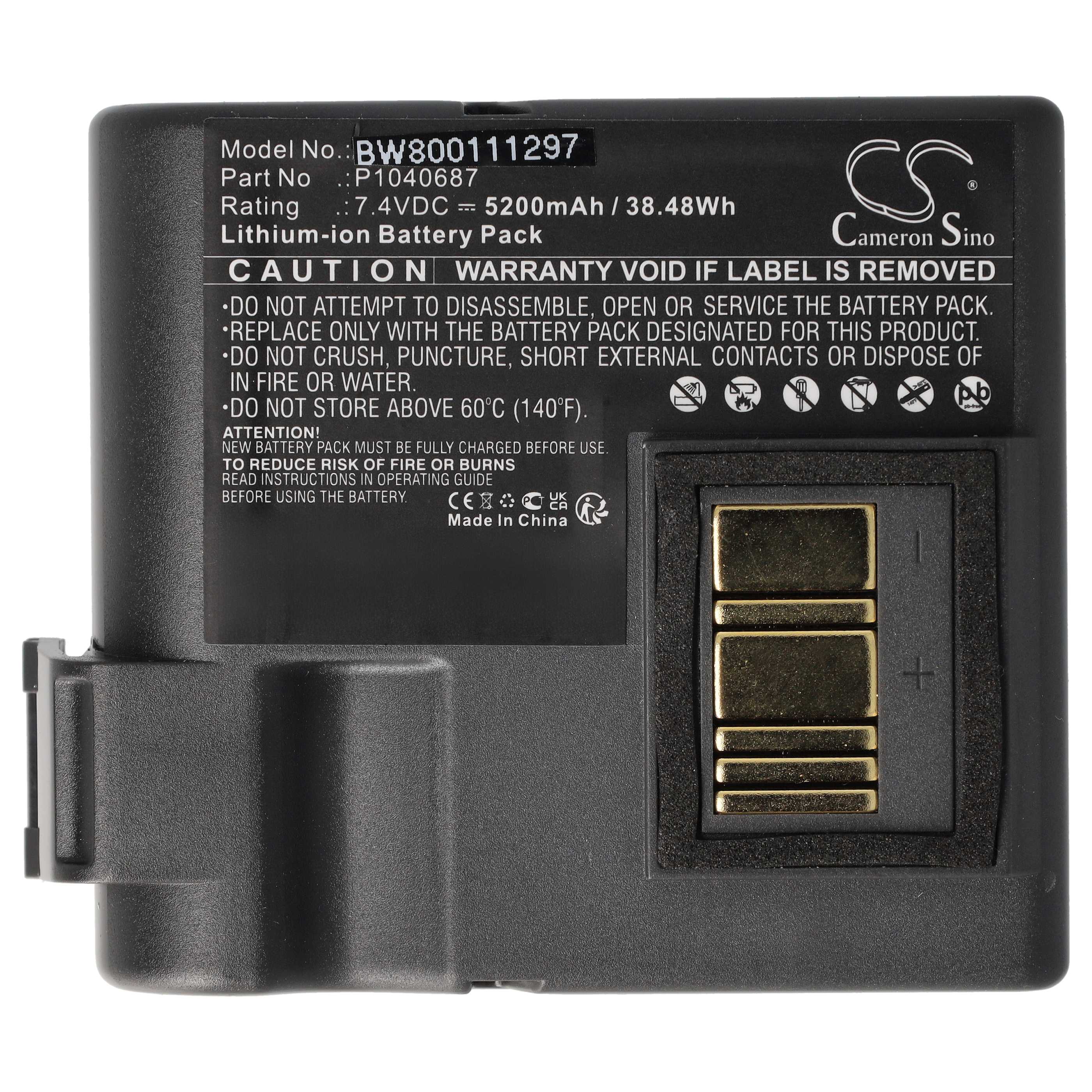 Printer 2x Battery replaces Zebra BTRY-MPP-68MA1-01, P1050667-016, P1040687 - 5200 mAh 7.4 V Li-Ion