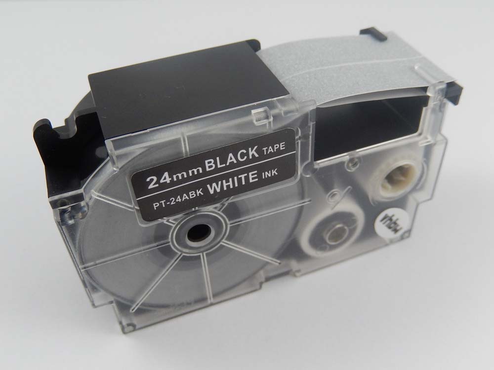 Schriftband als Ersatz für Casio XR-24ABK1, XR-24ABK - 24mm Weiß auf Schwarz
