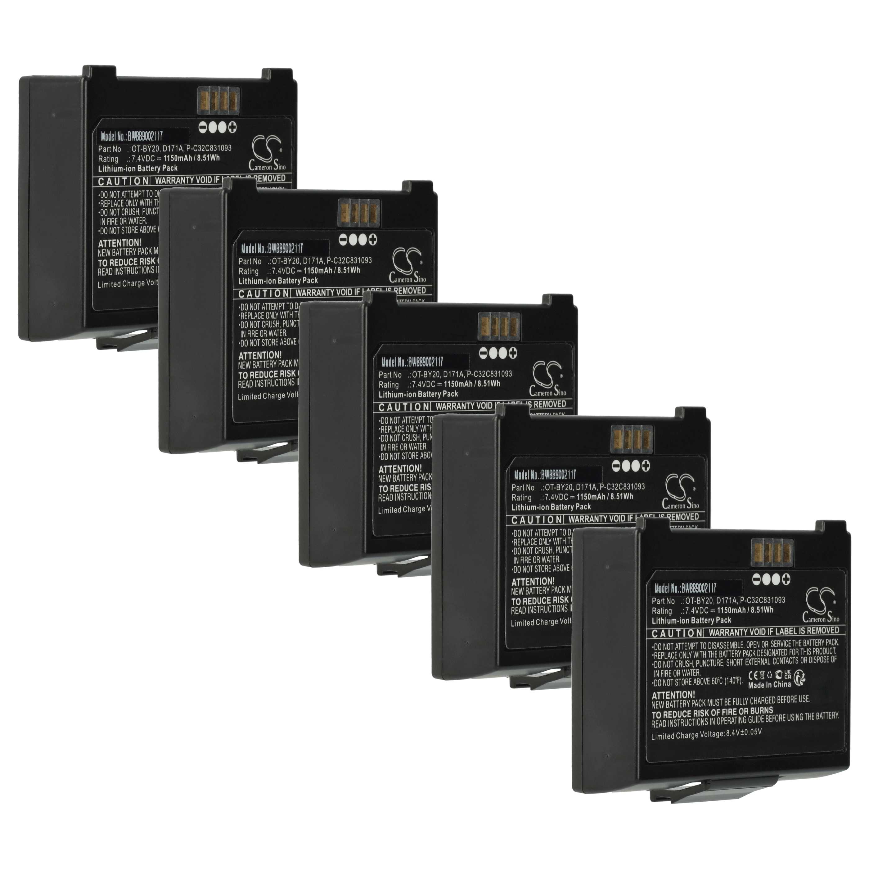 Printer 5x Battery replaces Epson OT-BY20, D171A, 2165069, P-C32C831093 - 1150 mAh 7.4 V Li-Ion