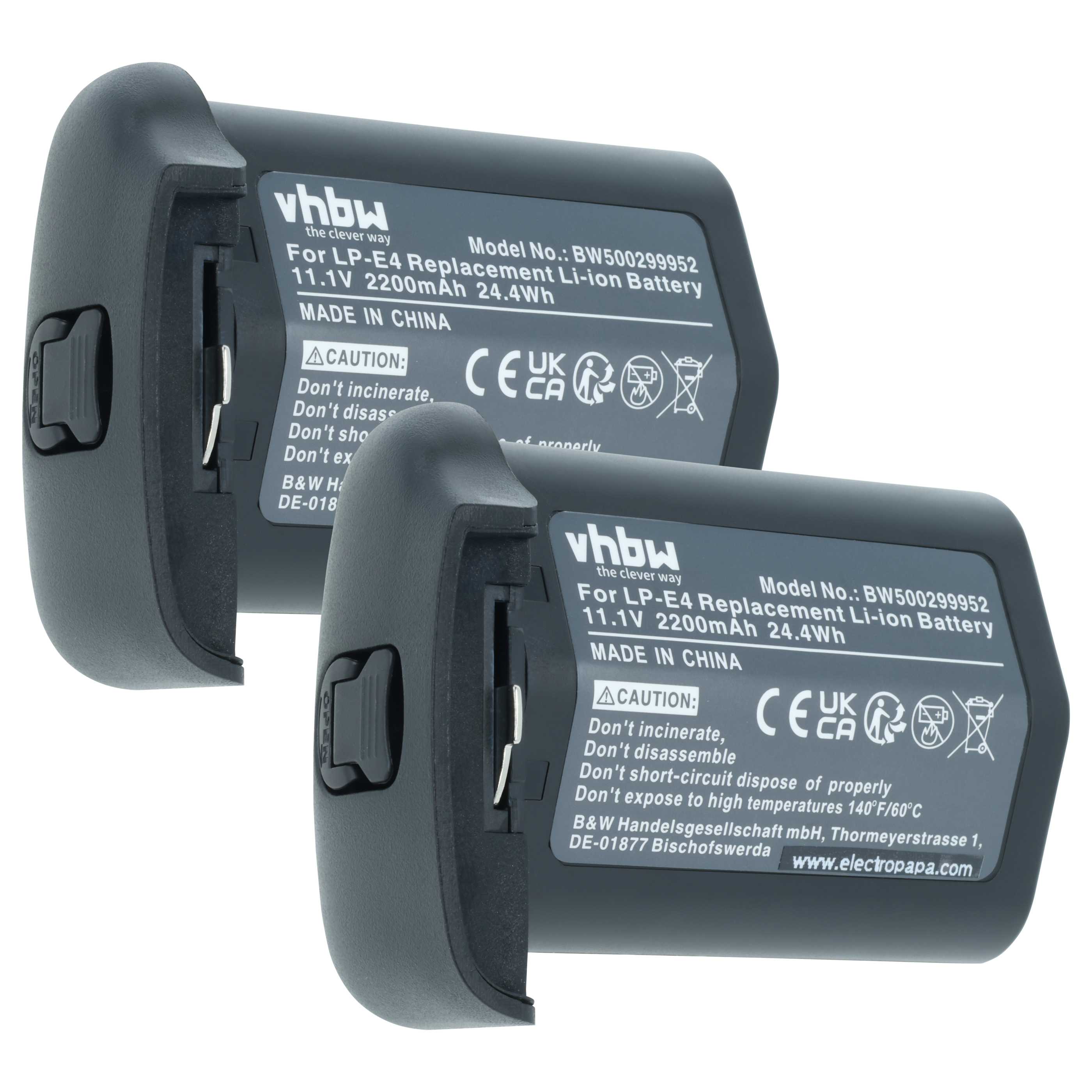2x Battery replaces Canon LP-E4N, LP-E4 - 2200mAh, 11.1V, Li-Ion