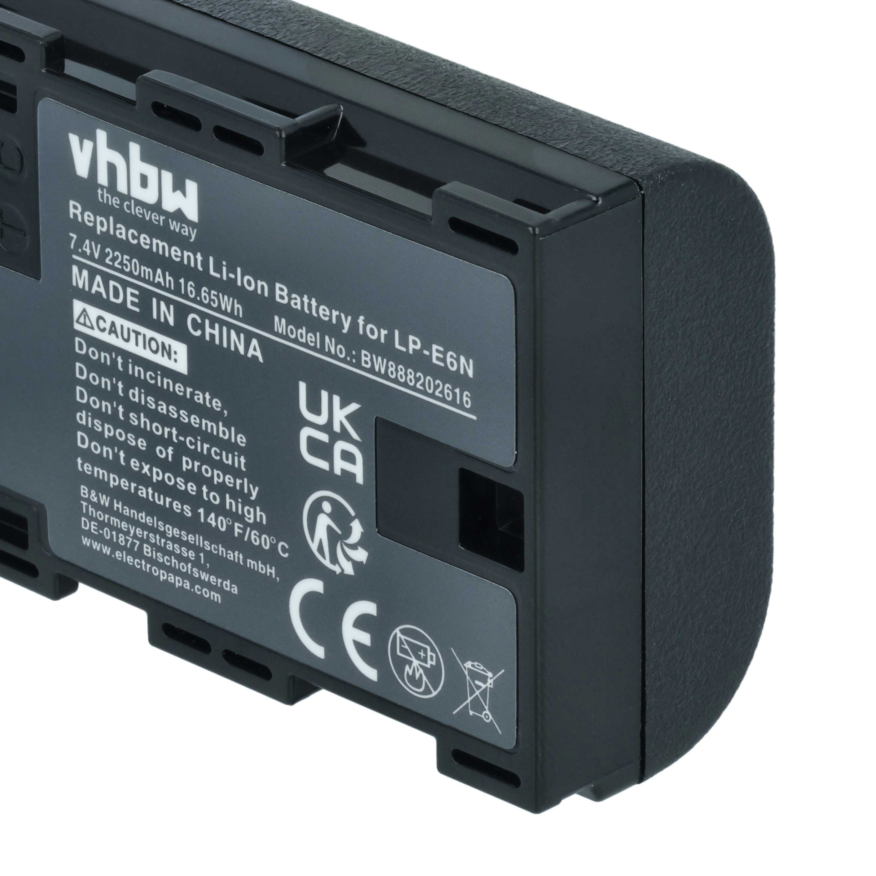 Battery replaces Canon LP-E6N - 2250mAh, 7.4V, Li-Ion with Info Chip