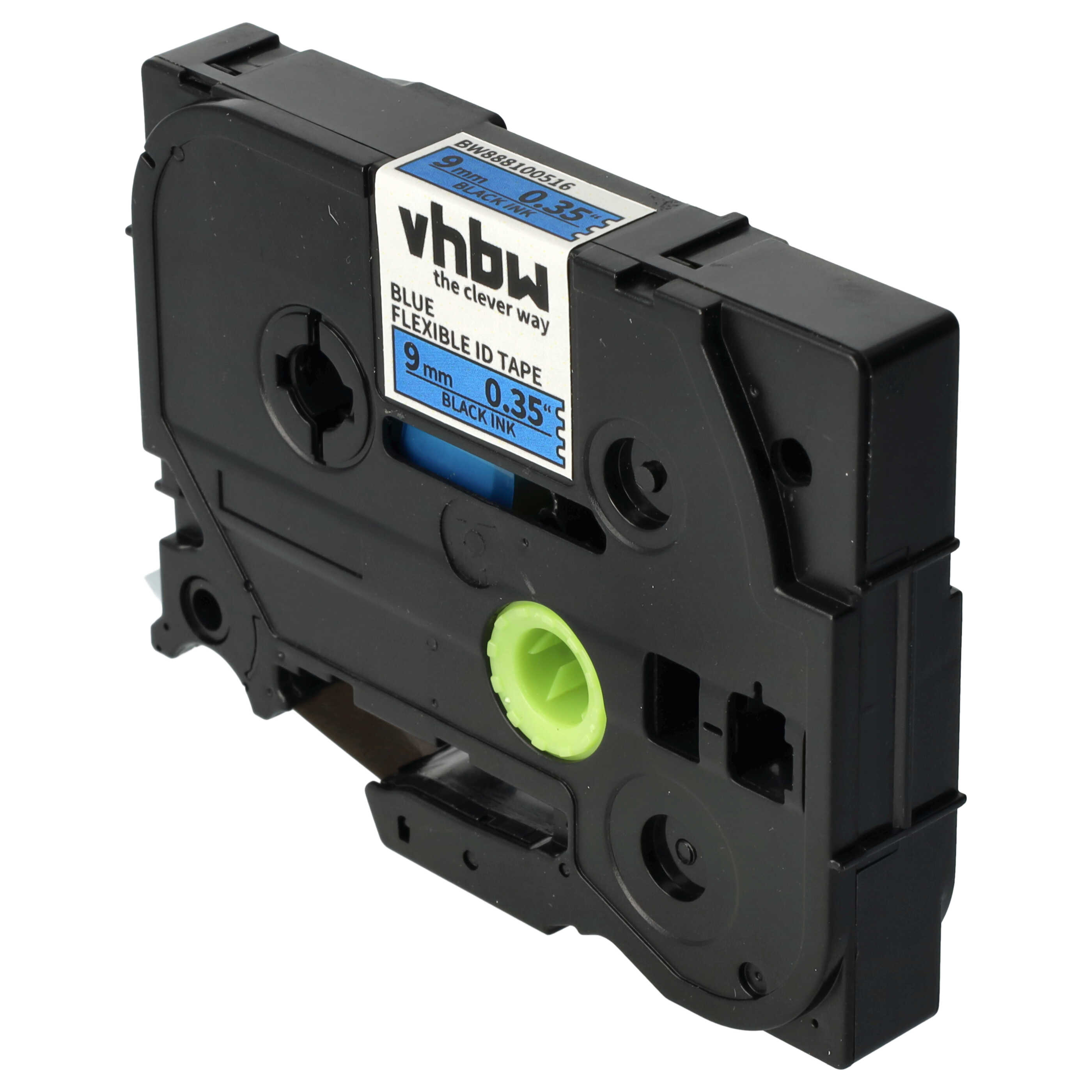 Label Tape as Replacement for Brother TZeFX521, TZ-FX521, TZE-FX521, TZFX521 - 9 mm Black to Blue, Flexible