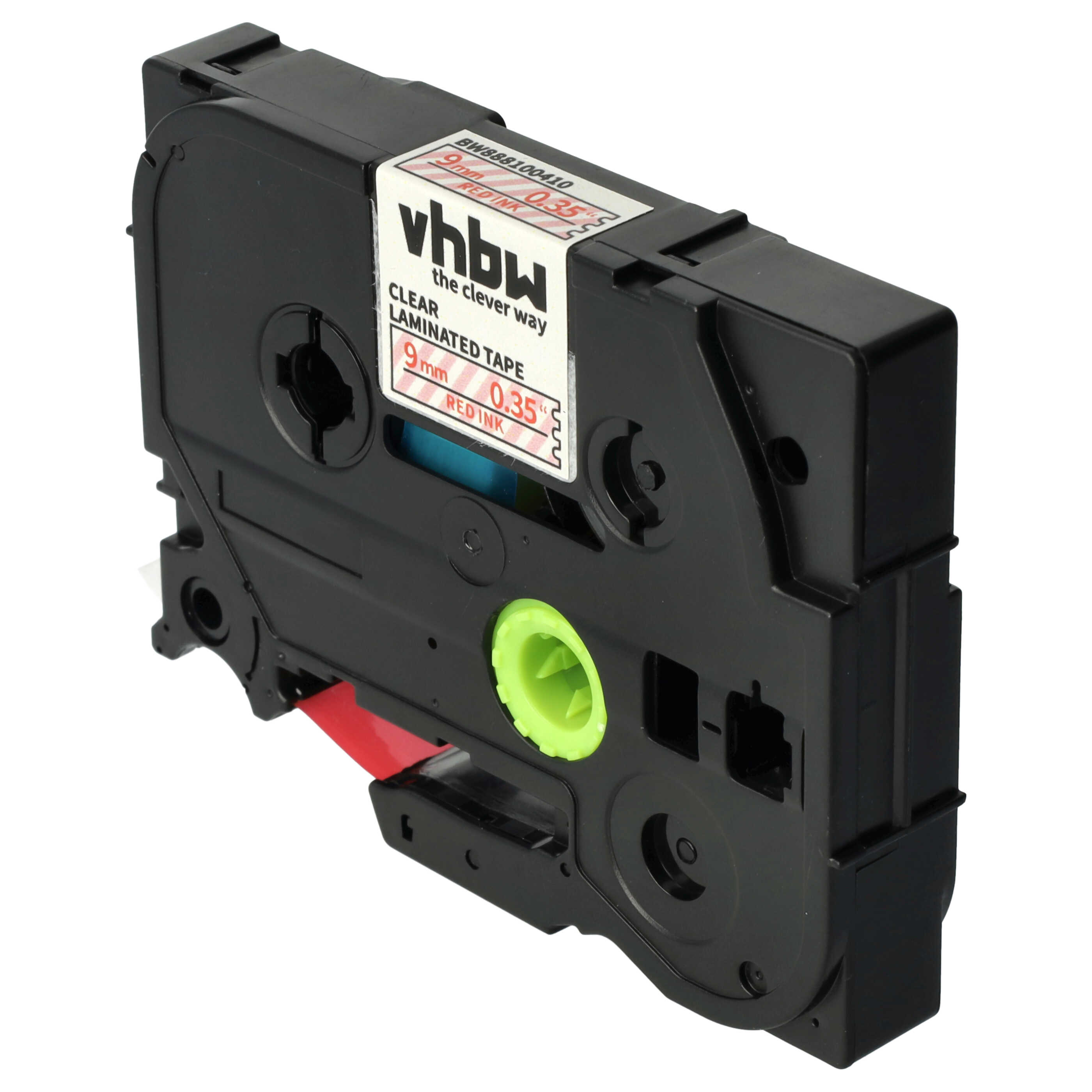 Label Tape as Replacement for Brother TZE-122 - 9 mm Red to Transparent