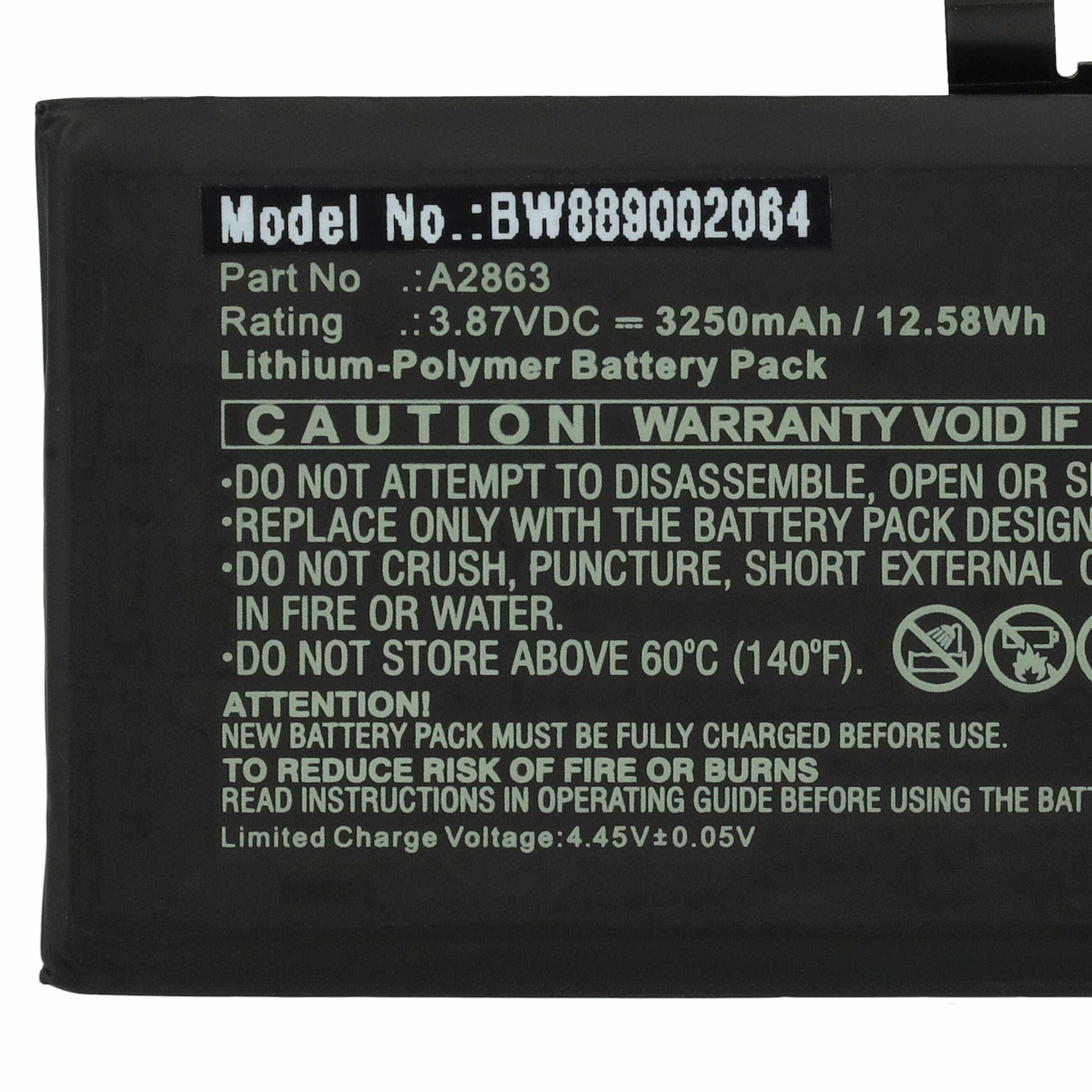 Batterie remplace Apple A2863 pour téléphone portable - 3250mAh, 3,87V, Li-polymère