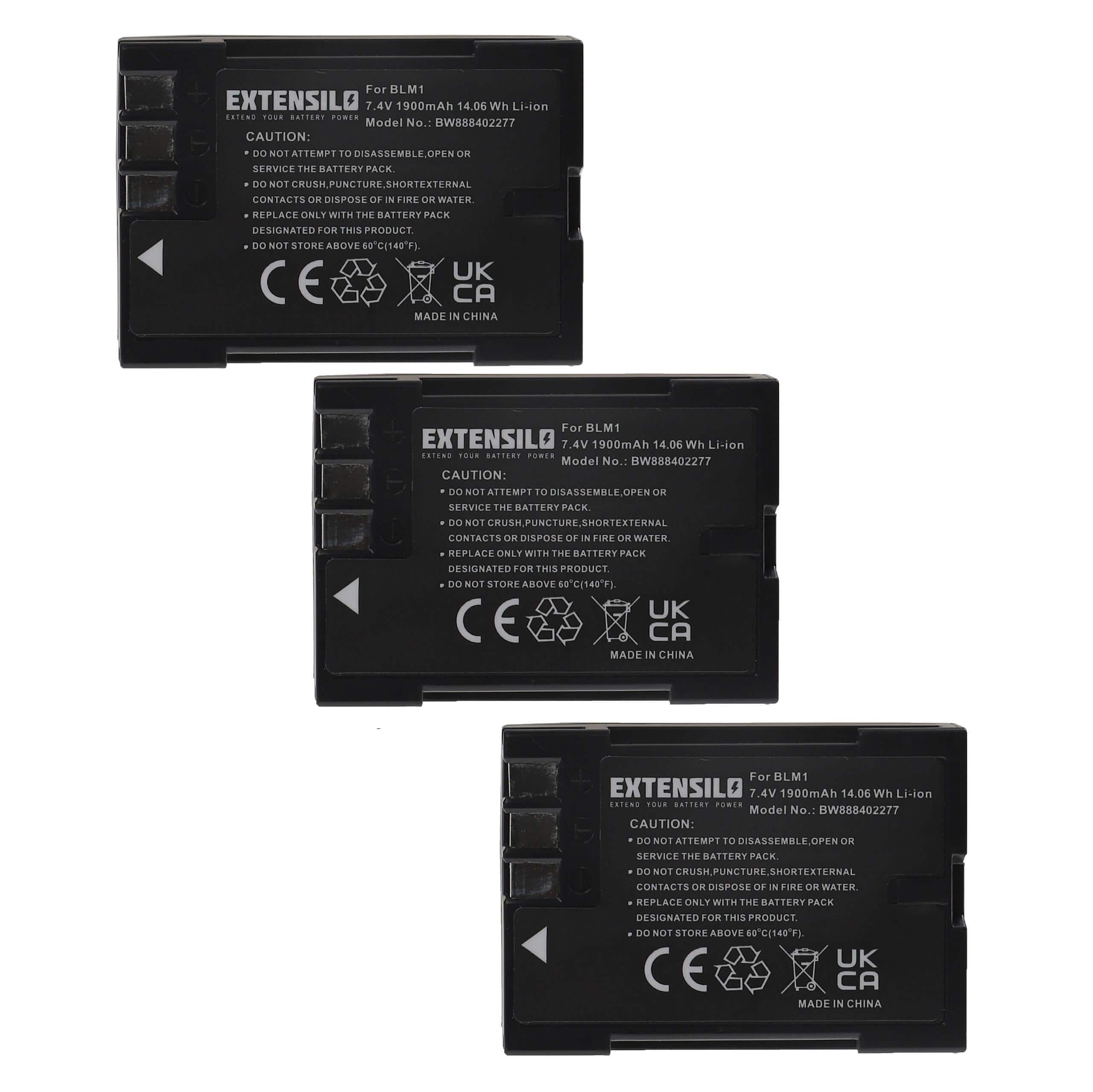 3x Battery replaces Olympus PS-BLM1 - 1900mAh, 7.4V, Li-Ion