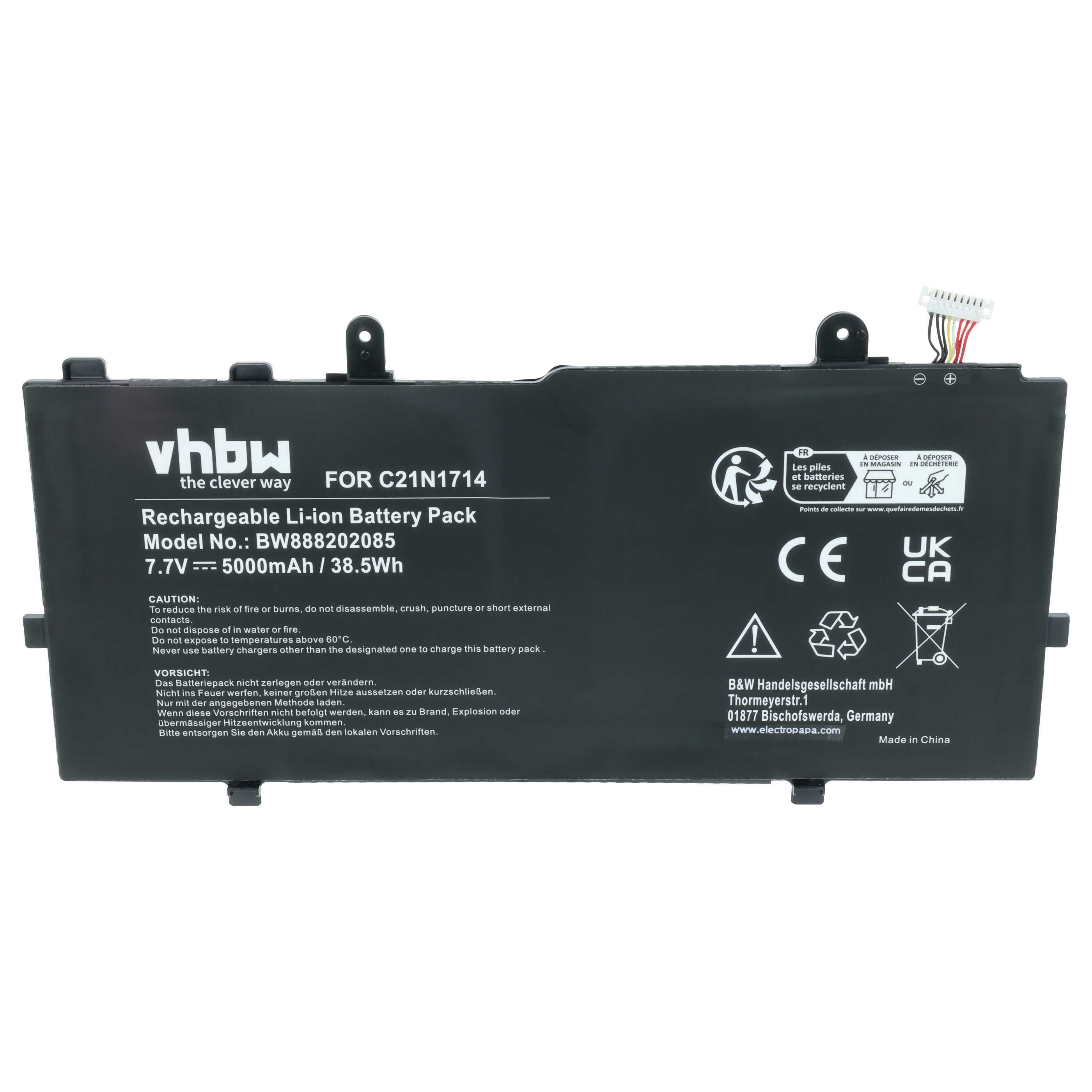 Akumulator do laptopa zamiennik Asus C21N1714, 0B200-02740000 - 5000 mAh 7,7 V LiPo, czarny