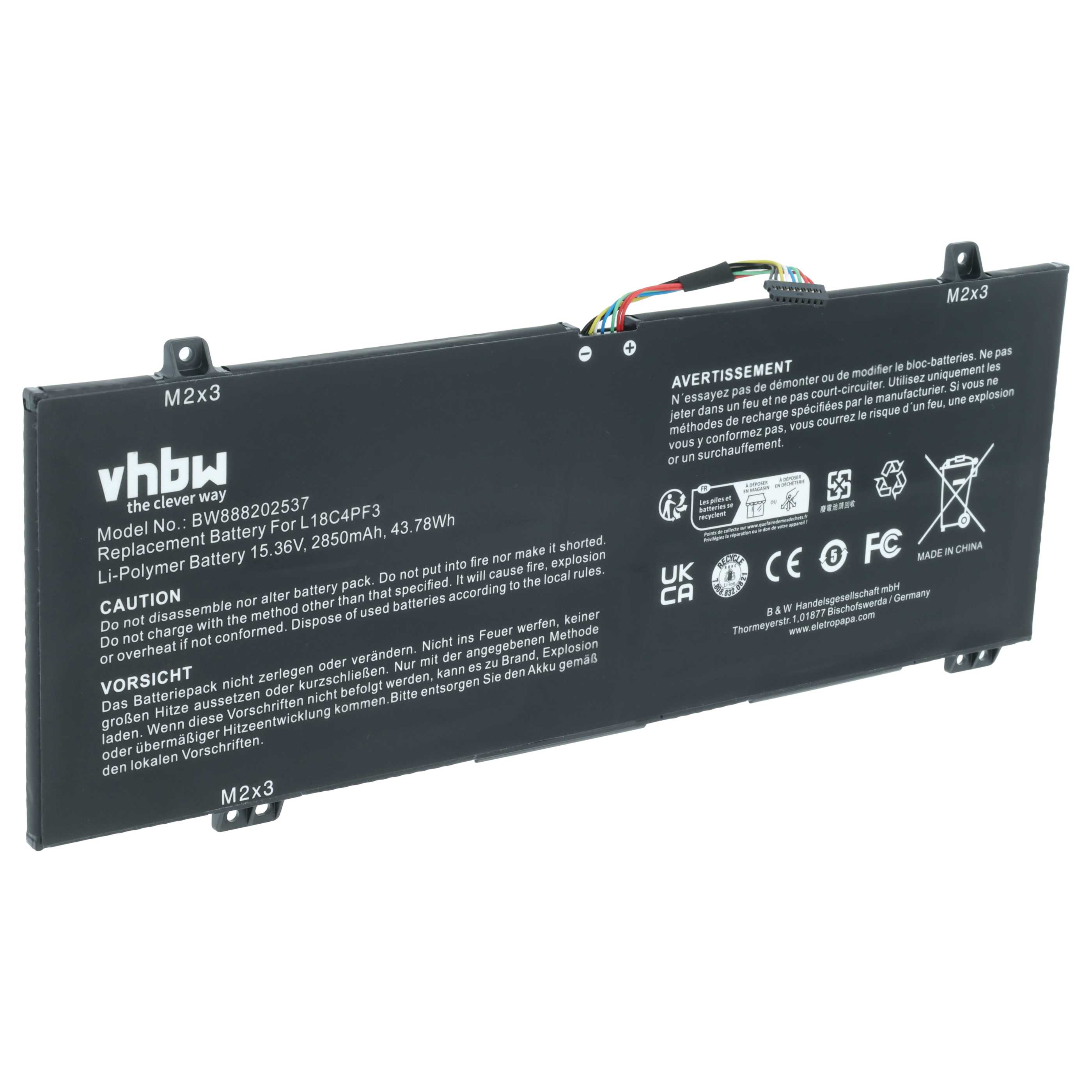 Batteria sostituisce Lenovo 5B10T09079, 5B10T09081, 5B10W67194 per notebook - 2850mAh 15,36V Li-Poly