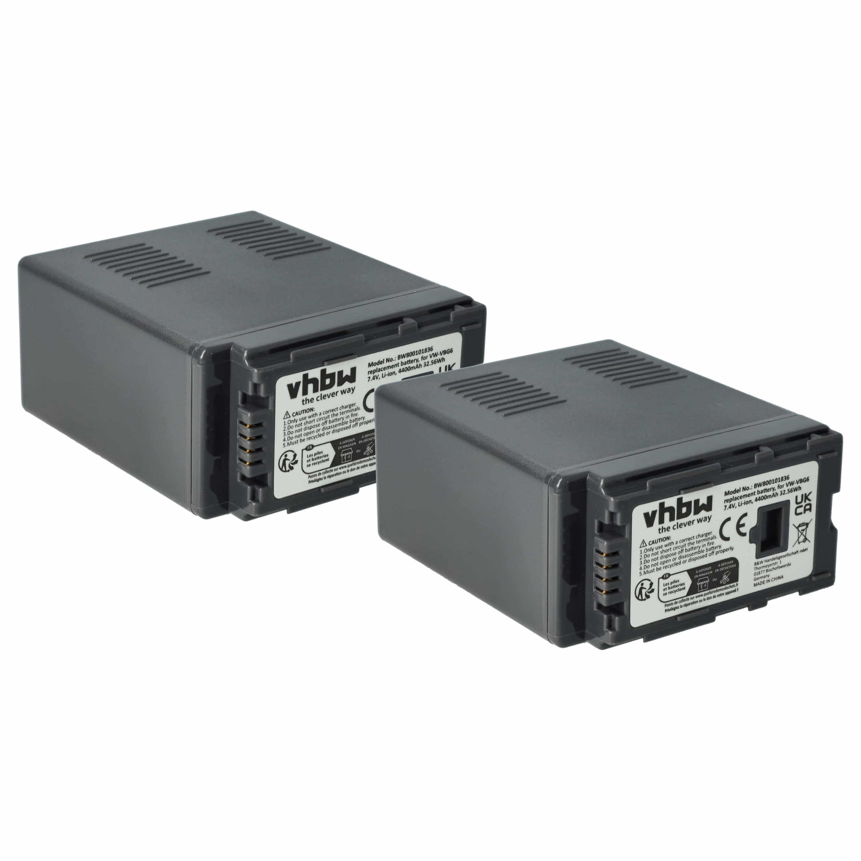 Videocamera 2x Battery replaces Panasonic VW-VBG6 - 4400 mAh 7.4 V Li-Ion