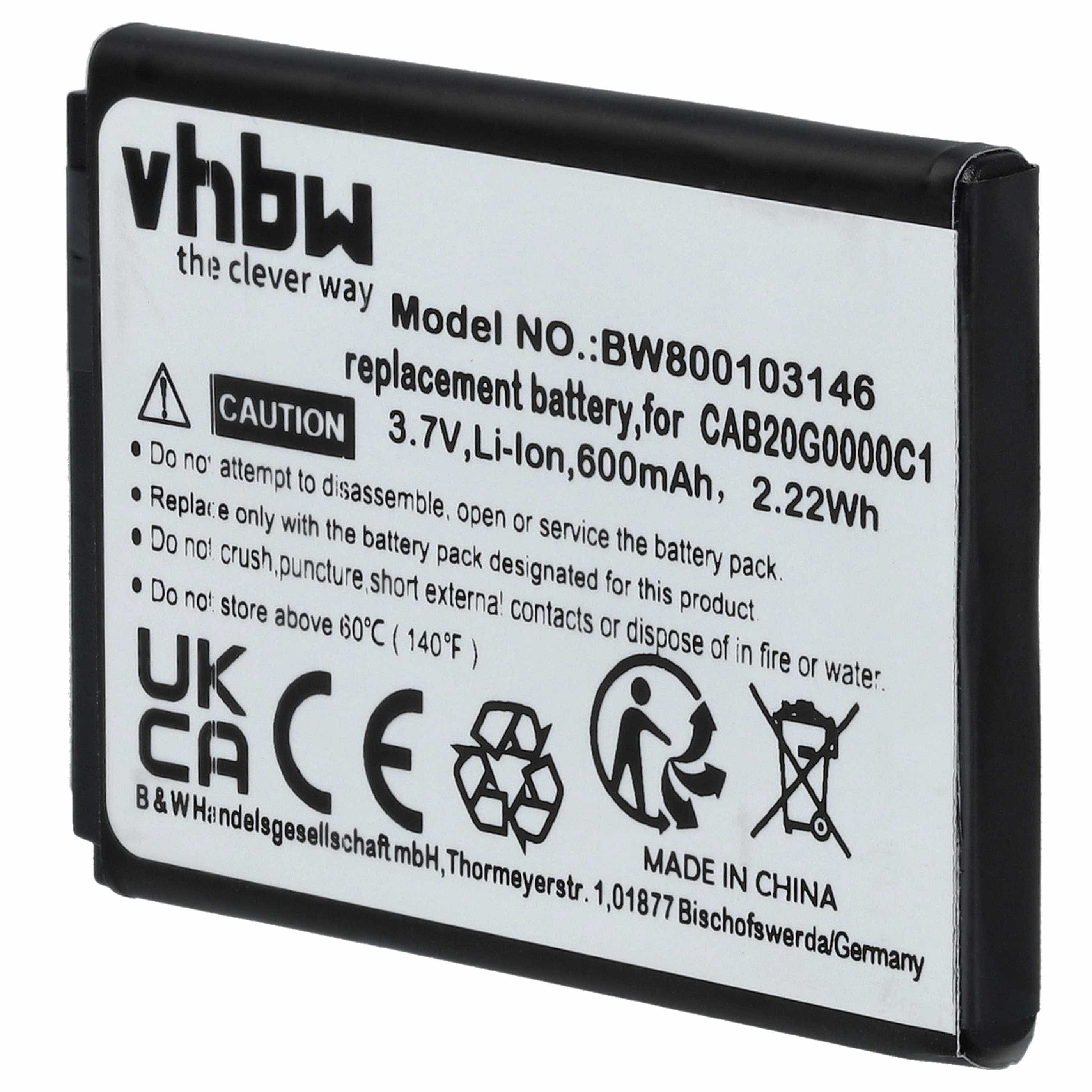 Akku als Ersatz für Alcatel CAB20G0000C1, CAB30B4000C1, CAB3010010C1 - 600mAh 3,7V Li-Ion