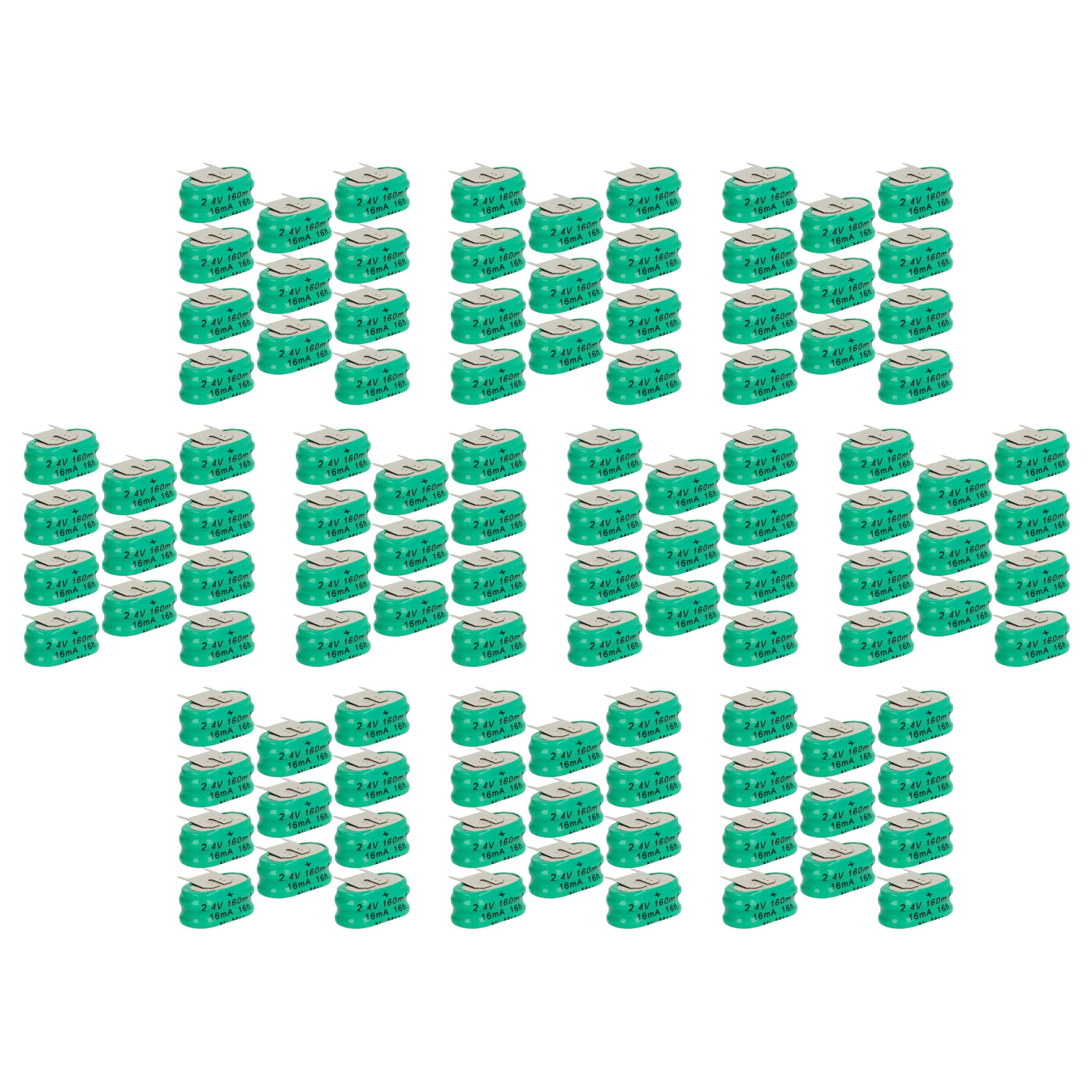 100x Button Cell Battery Type 2/V150H 3 Pins for Model Building Solar Lamps etc. - 150 mAh 2.4 V NiMH