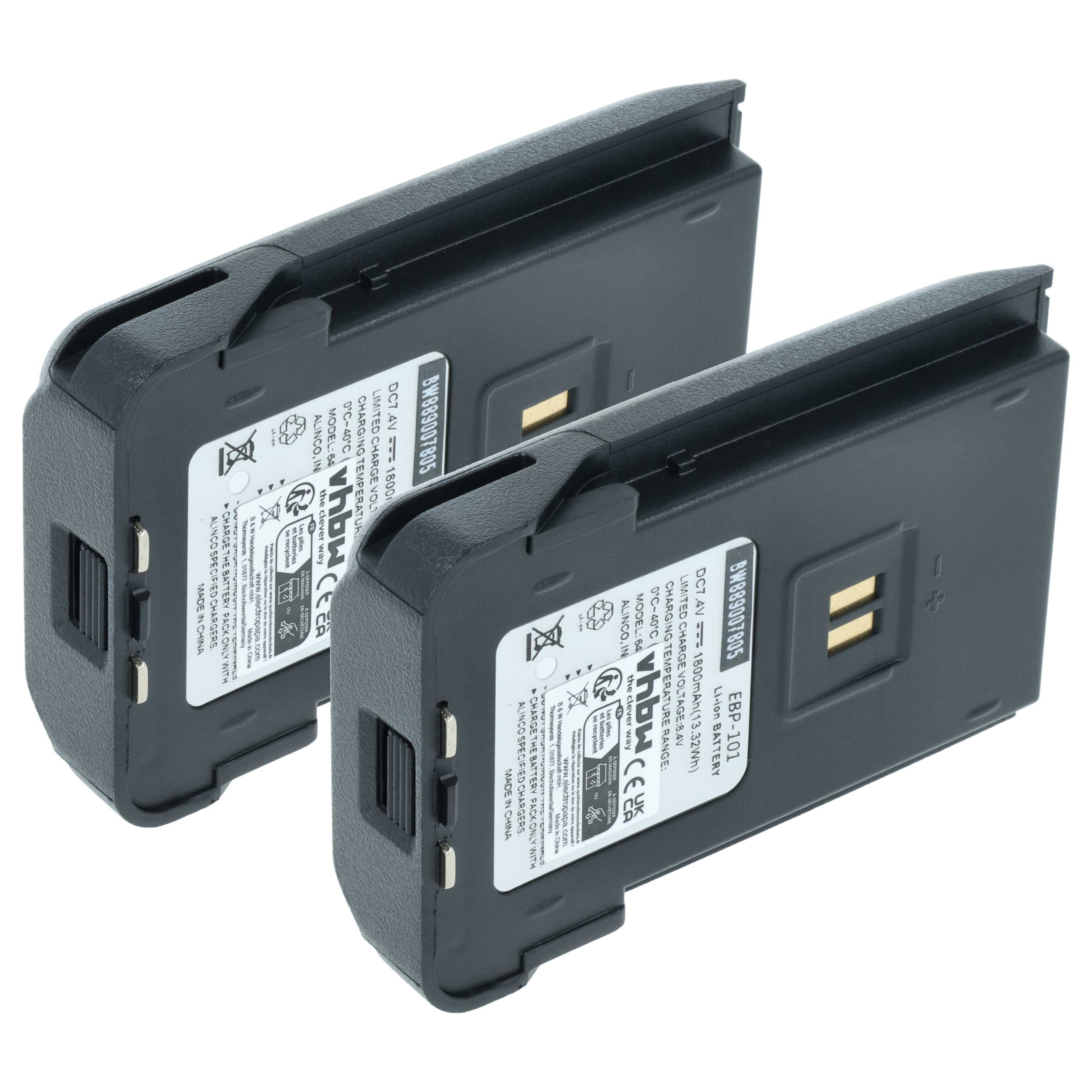 Radio 2x Battery replaces Alinco EBP-101 - 1800 mAh 7.4 V Li-Ion
