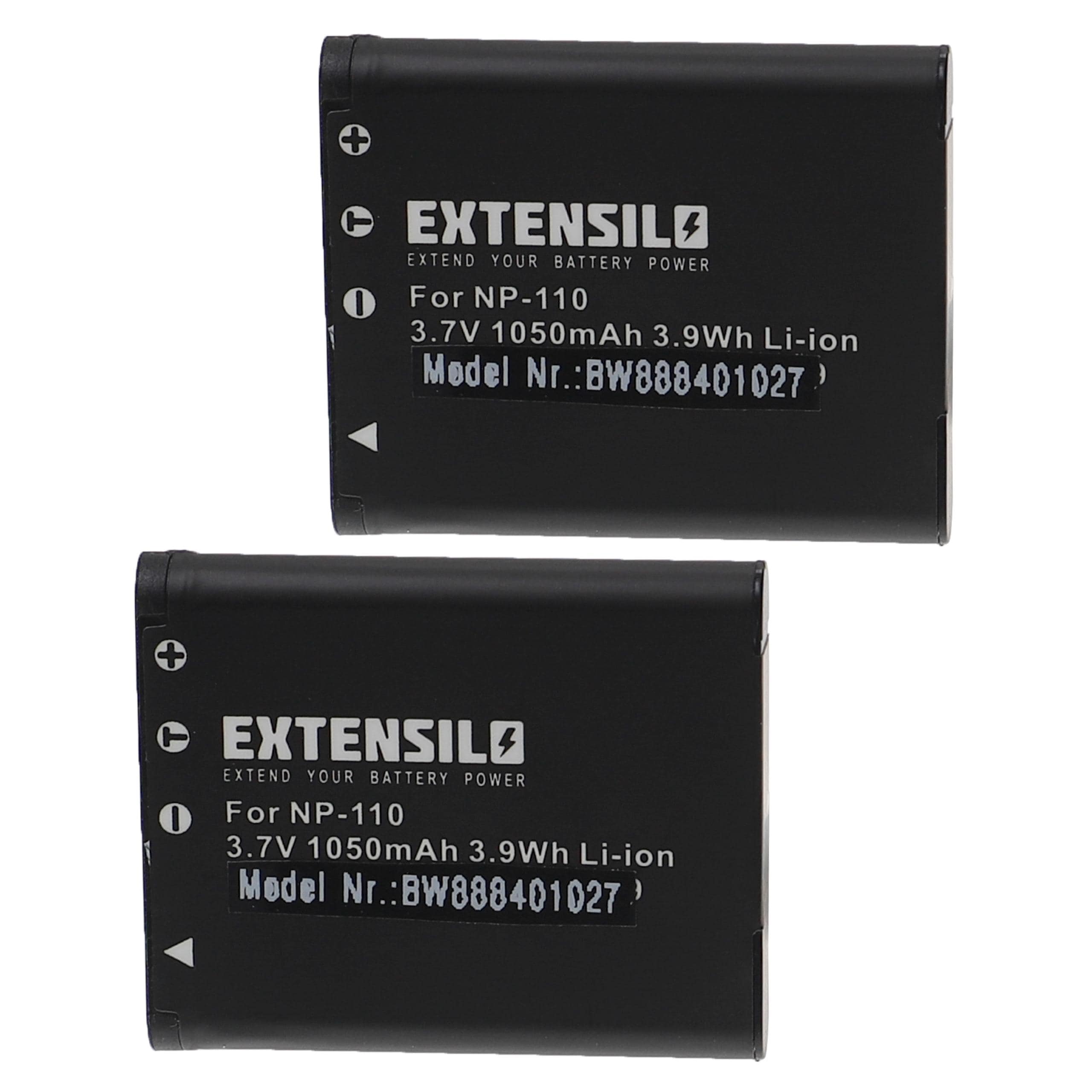 2x Battery replaces Casio NP-160, NP-110DBA, NP-110, NP-110L - 1050mAh, 3.7V, Li-Ion