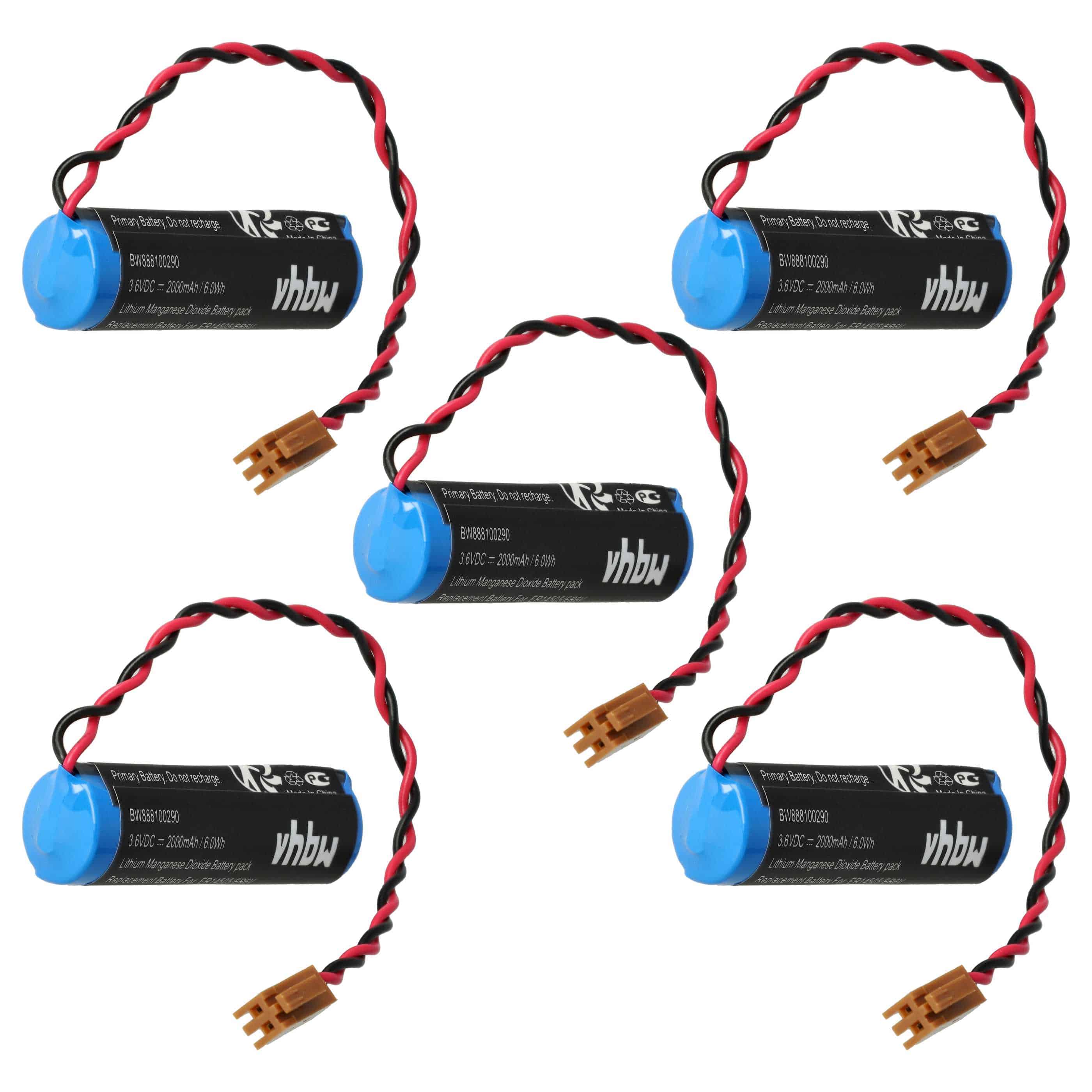5x Bateria do PLC programowalnego sterownika zamiennik Toshiba ER6V, JAE2P - 2000 mAh 3,6 V Li-MnO2