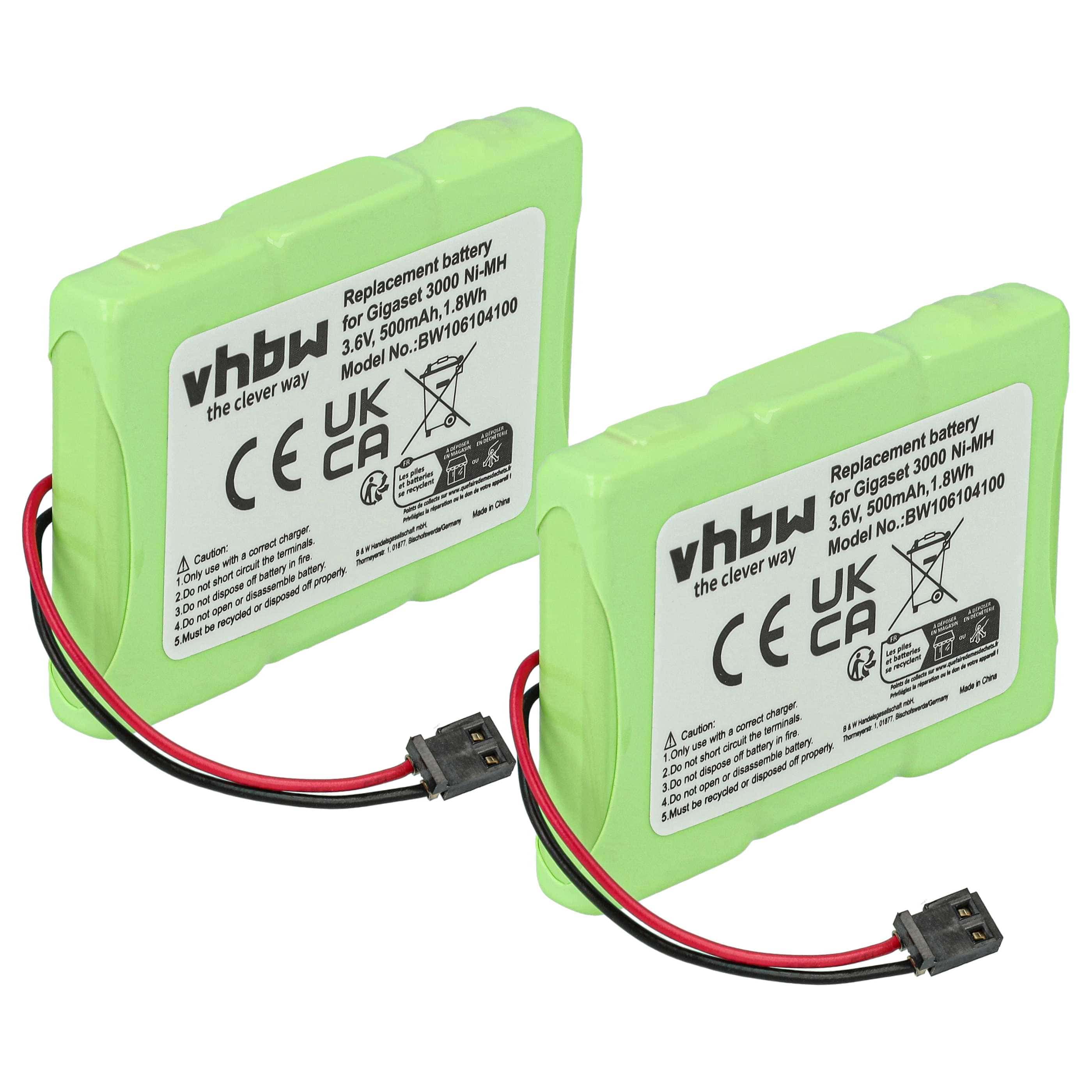 2x Batteries remplace Siemens T347, T325, NS3109, GPF6M3BMX, 3QNF3550 pour téléphone BTI - 500mAh 3,6V NiMH