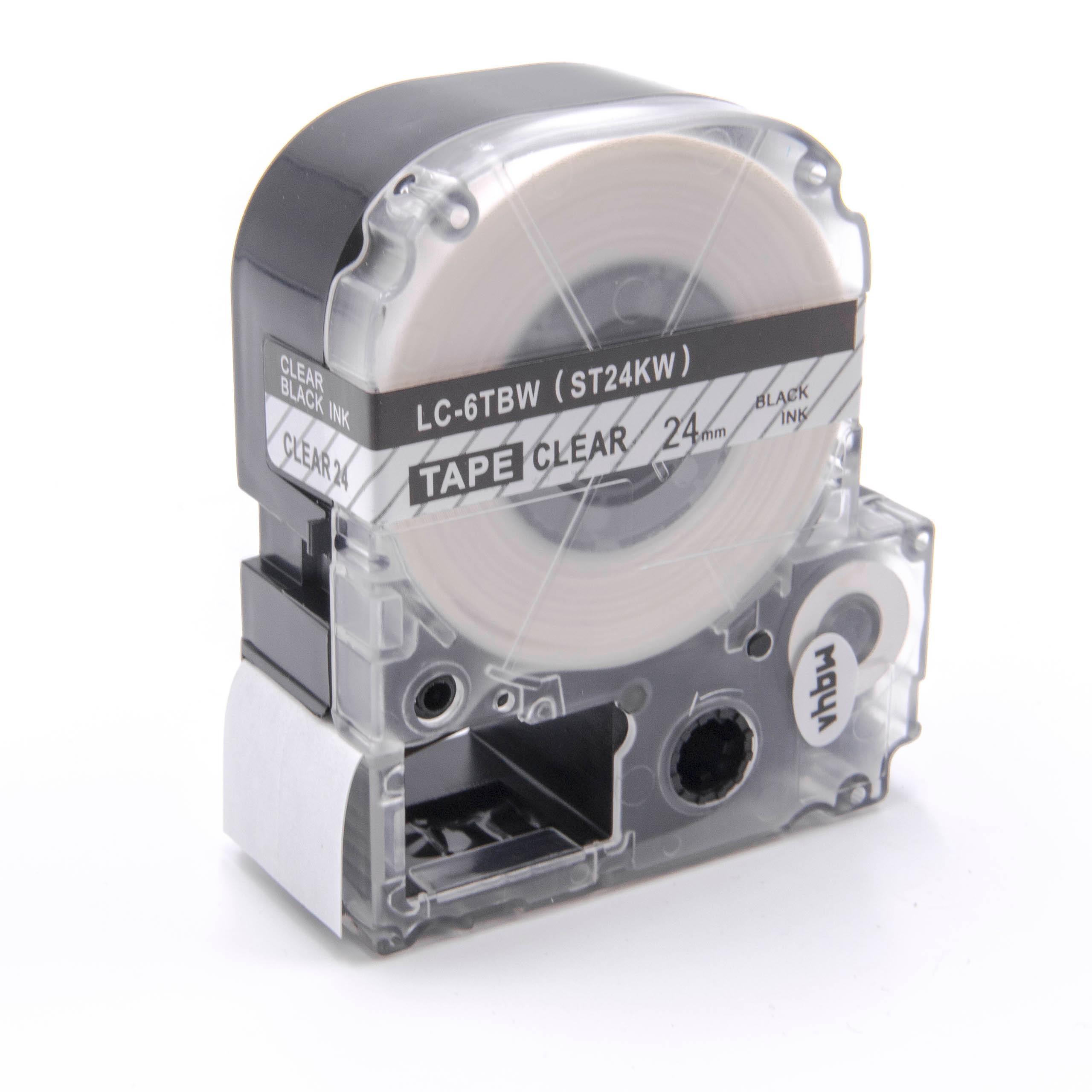 Cassette à ruban remplace Epson LC-6TBW - 24mm lettrage Noir ruban Transparent