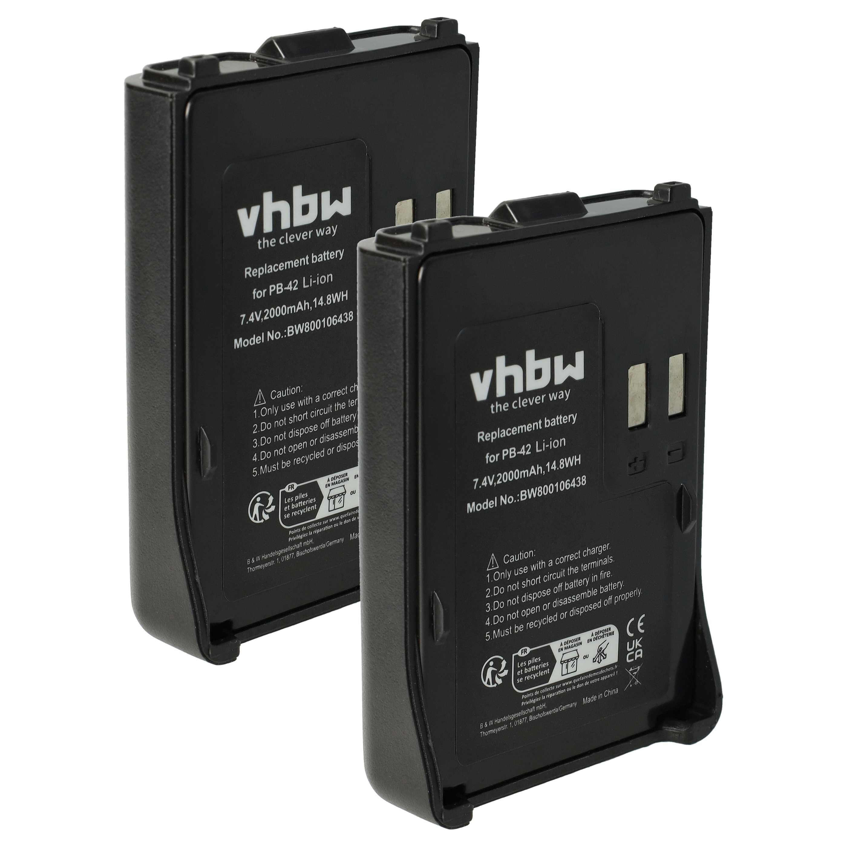 Radio 2x Battery replaces Kenwood PB-42Li, PB-42L, PB-42 - 2000 mAh 7.4 V Li-Ion