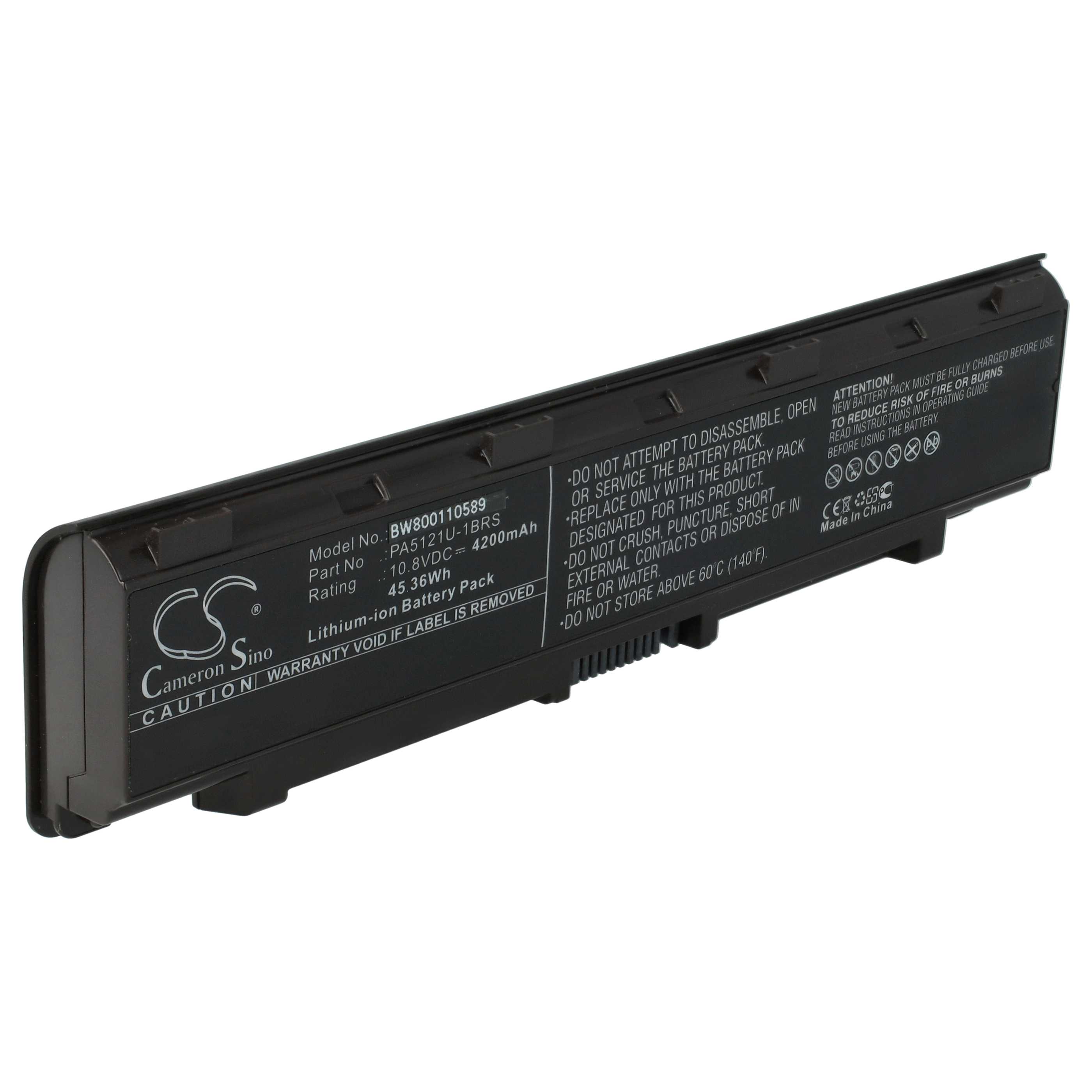 Notebook Battery Replacement for Toshiba PABAS274, PA5121U-1BRS, P000573260 - 4200 mAh 10.8 V Li-Ion, black