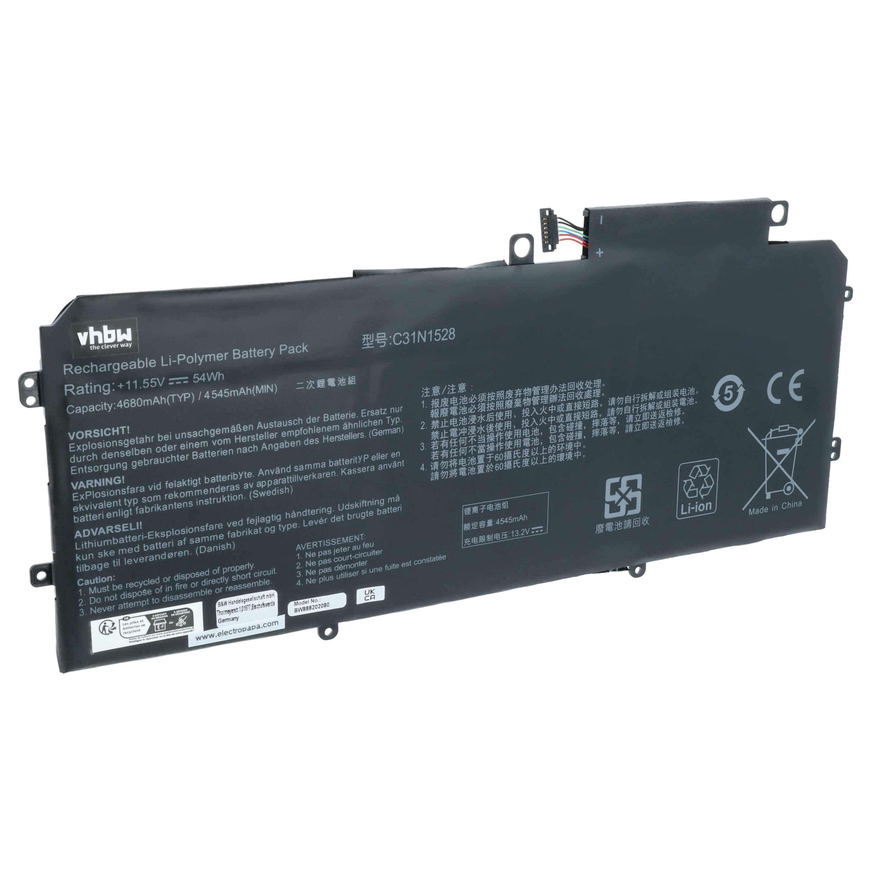 Akumulator do laptopa zamiennik Asus 0B200-02080000, C31N1538, C31Pq9H - 4680 mAh 11,55 V LiPo, czarny