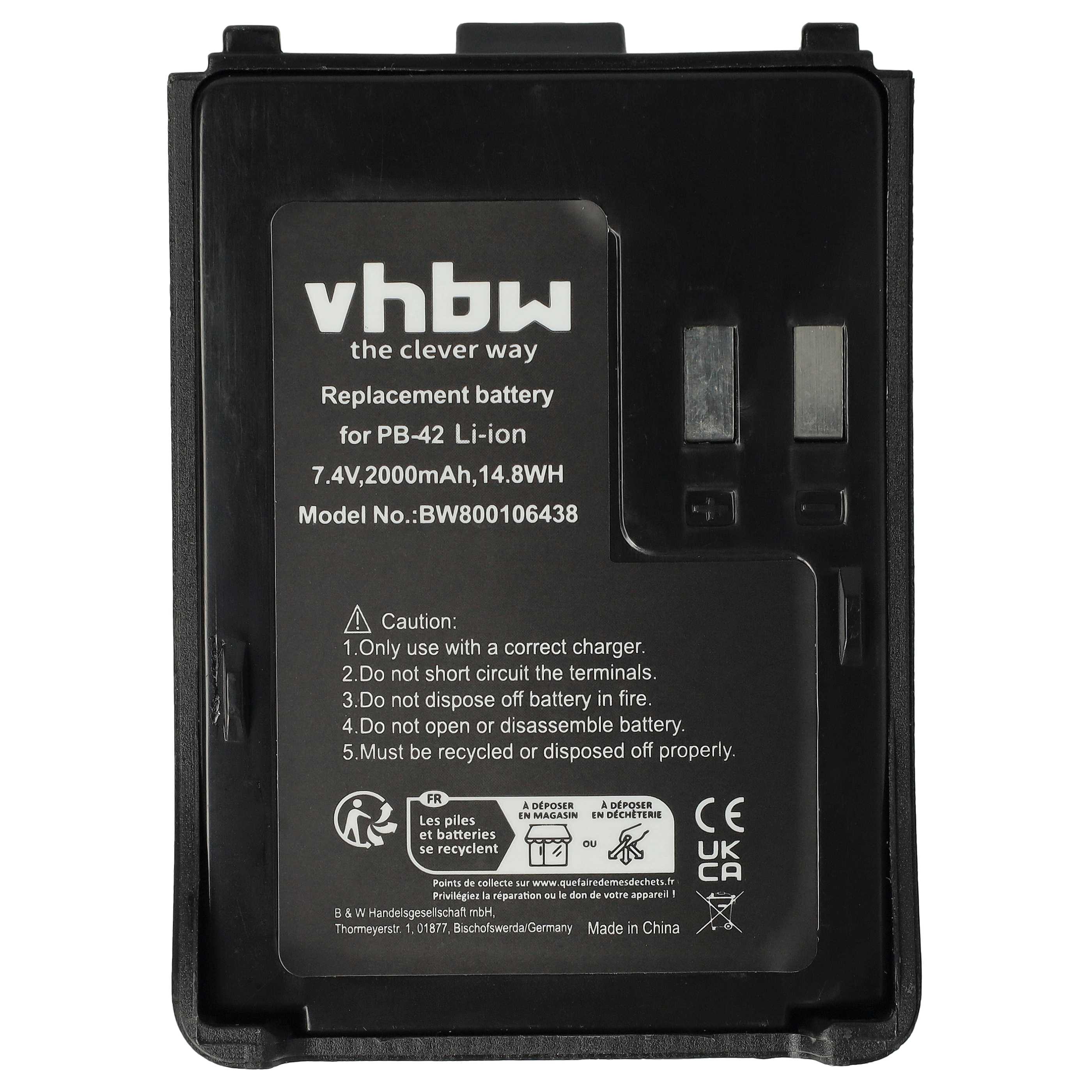 Radio Battery Replacement for Kenwood PB-42Li, PB-42L, PB-42 - 2000 mAh 7.4 V Li-Ion