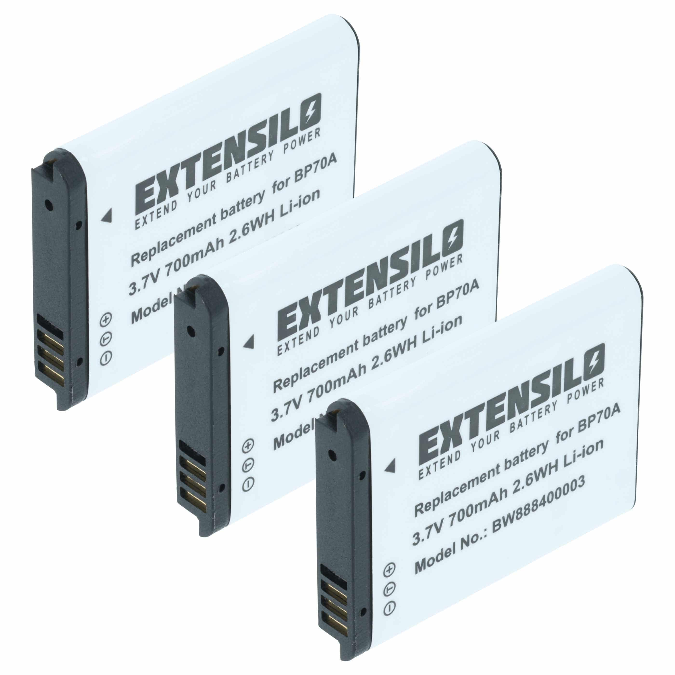 3x Battery replaces Samsung BP-70a, SLB-70A, BP70a, EA-BP70A - 700mAh, 3.6V, Li-Ion
