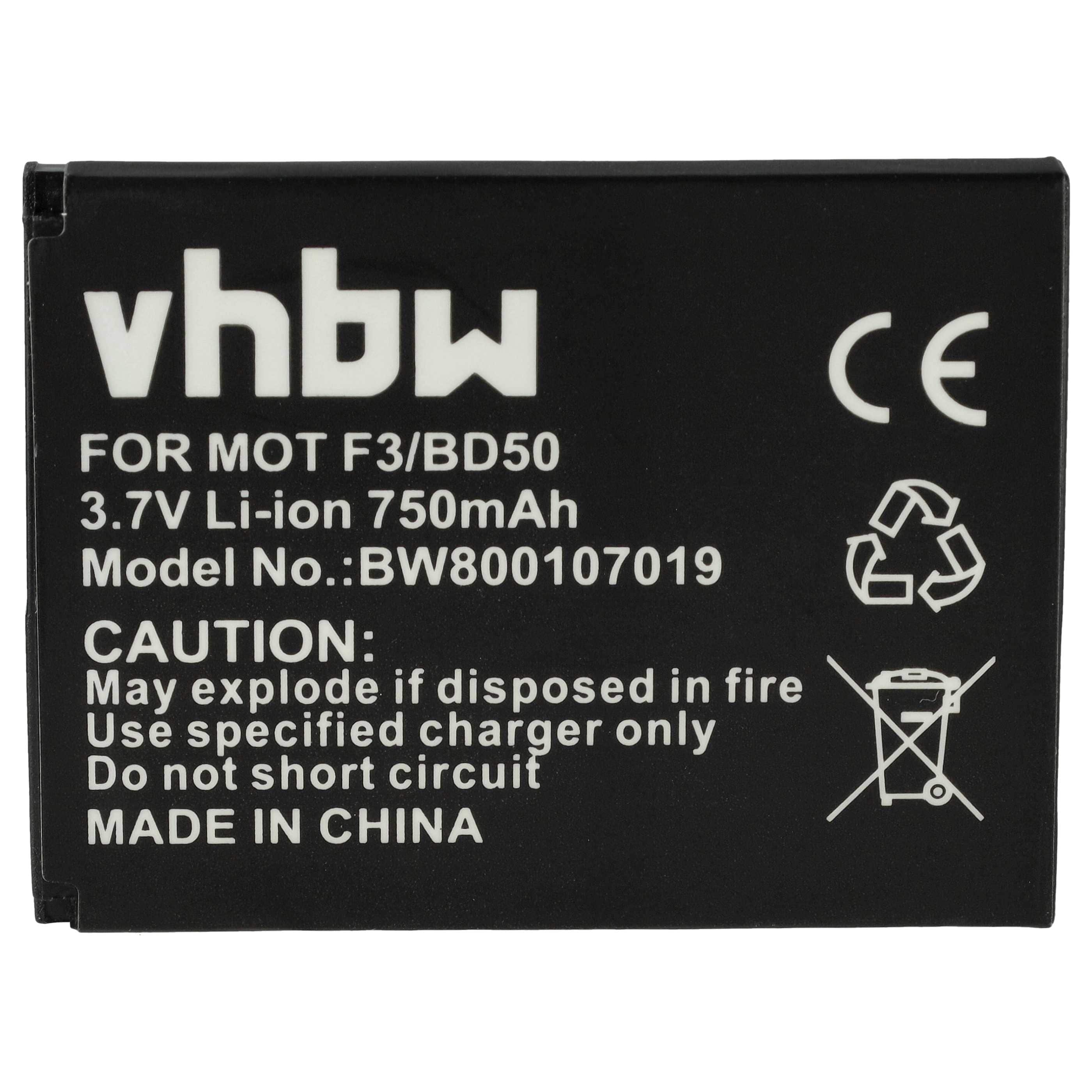Batterie remplace AVM BAK130506, 312BAT006, 100402, 312BAT016 pour téléphone Motorola - 750mAh 3,7V Li-ion
