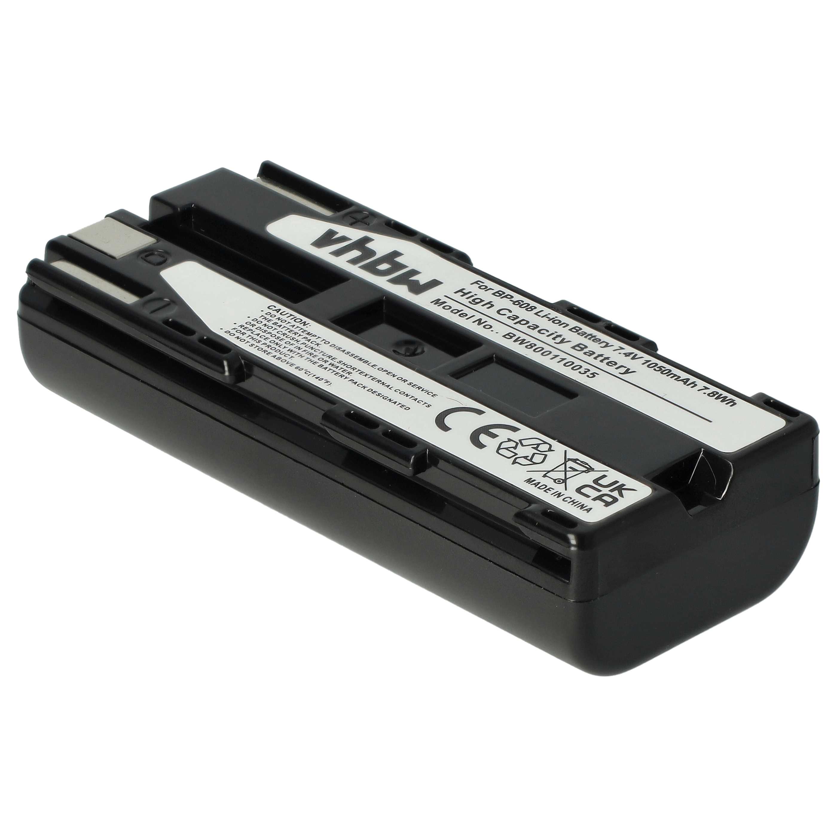 Videocamera Battery Replacement for Canon BP-608, BP-608A - 1050 mAh 7.4 V Li-Ion