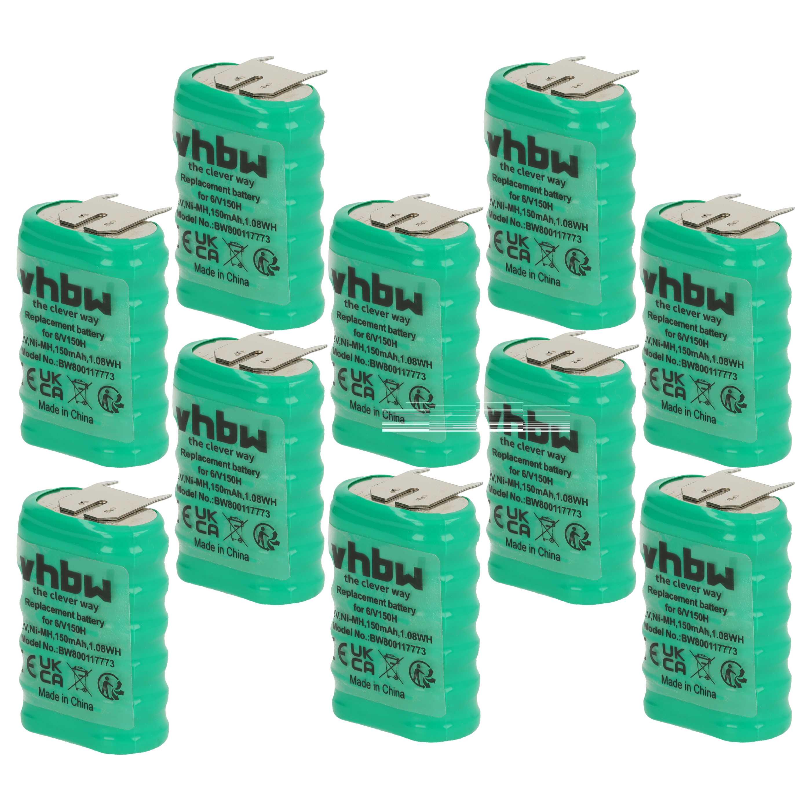 10x Button Cell Battery Type 6/V150H 3 Pins for Model Building Solar Lamps etc. - 150 mAh 7.2 V NiMH