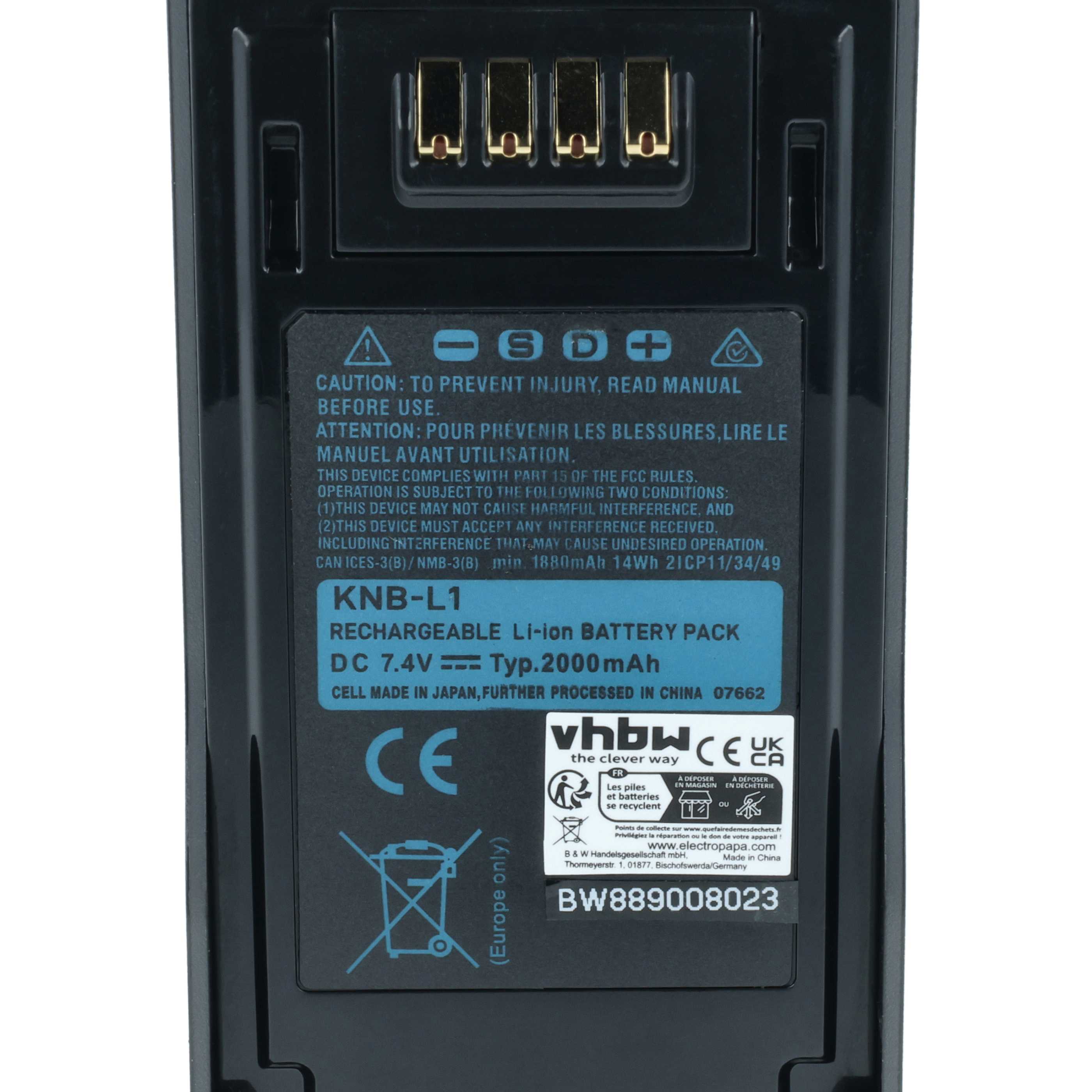 Batteria sostituisce Kenwood KNB-L2M, KNB-L2, KNB-L1, KNB-L3 per dispositivo radio - 2000mAh 7,4V Li-Ion