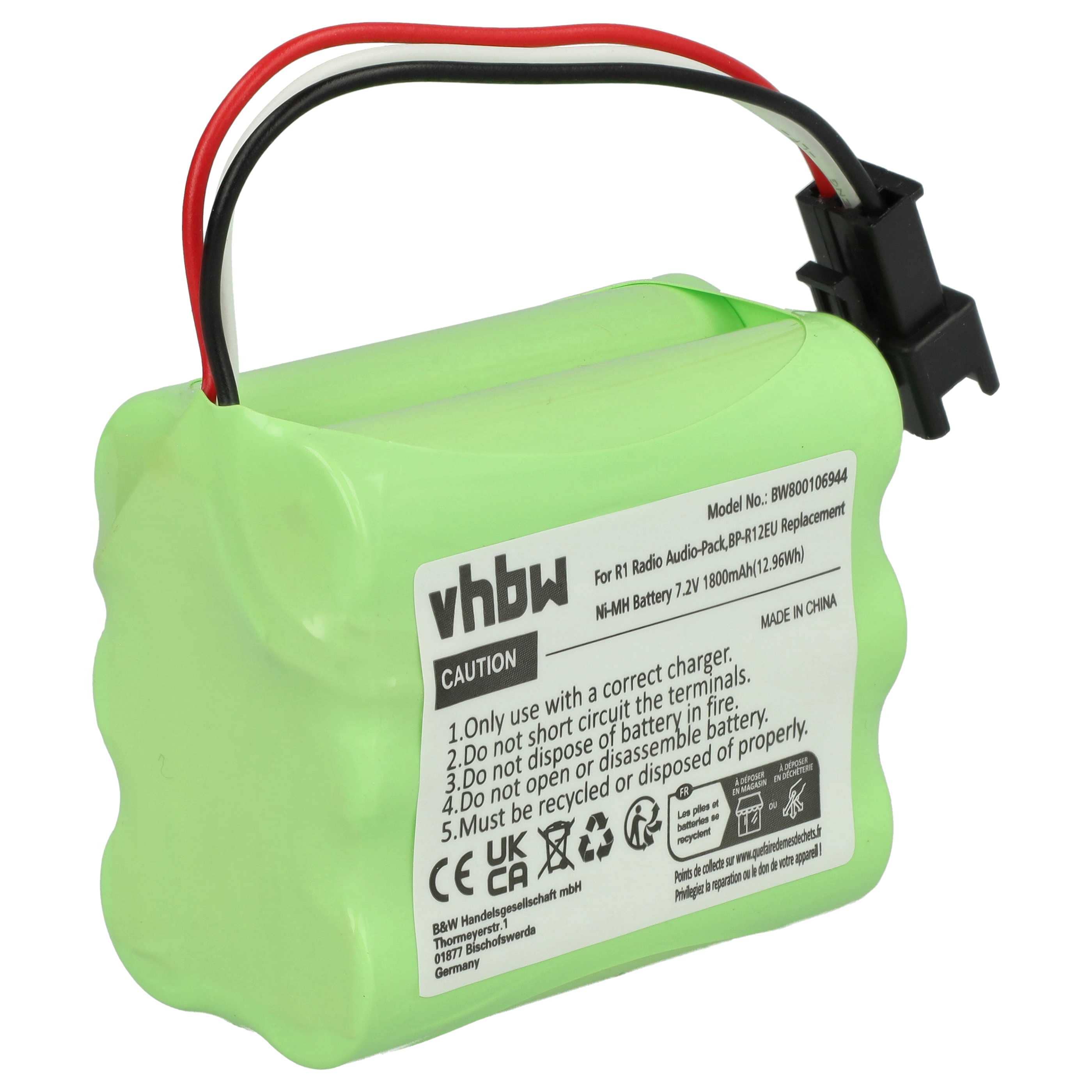 DAB Radio Battery replaces Teac BP-R1, BP-R12EU, BP-R1EU, BP-R2, BP-R5 - 1800 mAh 7.2 V NiMH