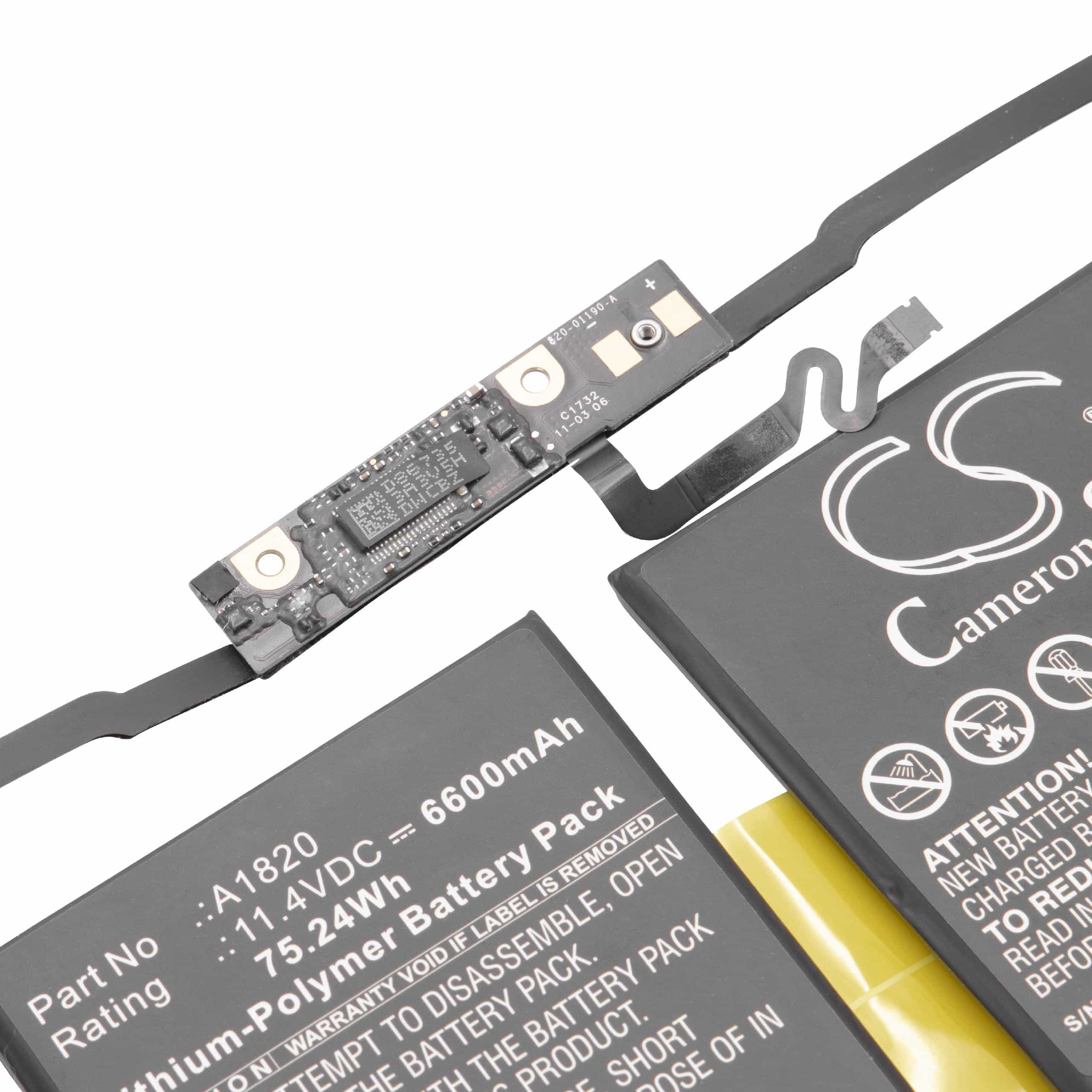 Batterie remplace Apple 020-01728, A1820 pour ordinateur portable - 6600mAh 11,4V Li-polymère