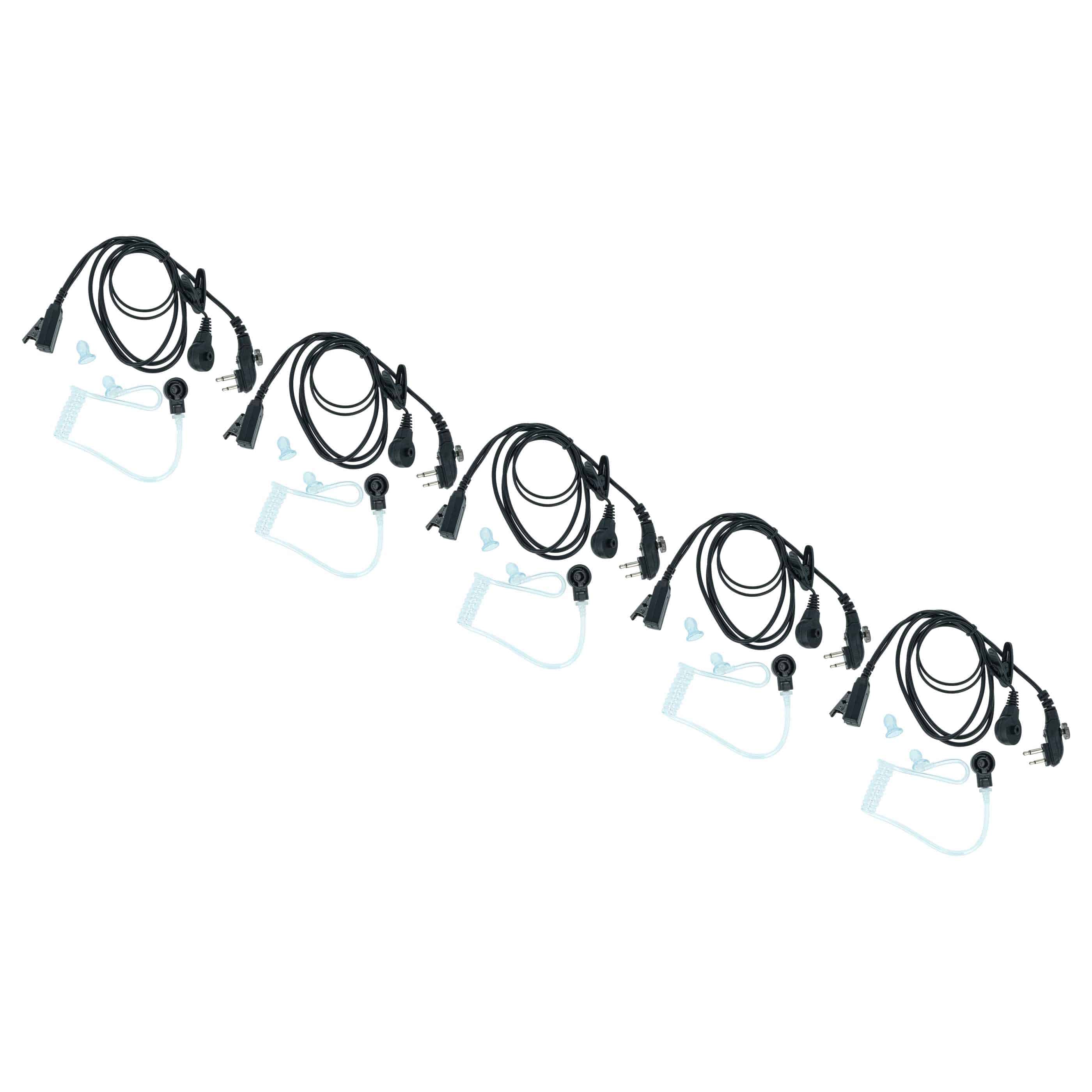 5x Security Radio Headset suitable for Hyt / Hytera PD500 - with PTT Microphone + Clip Mount + Phono Cable