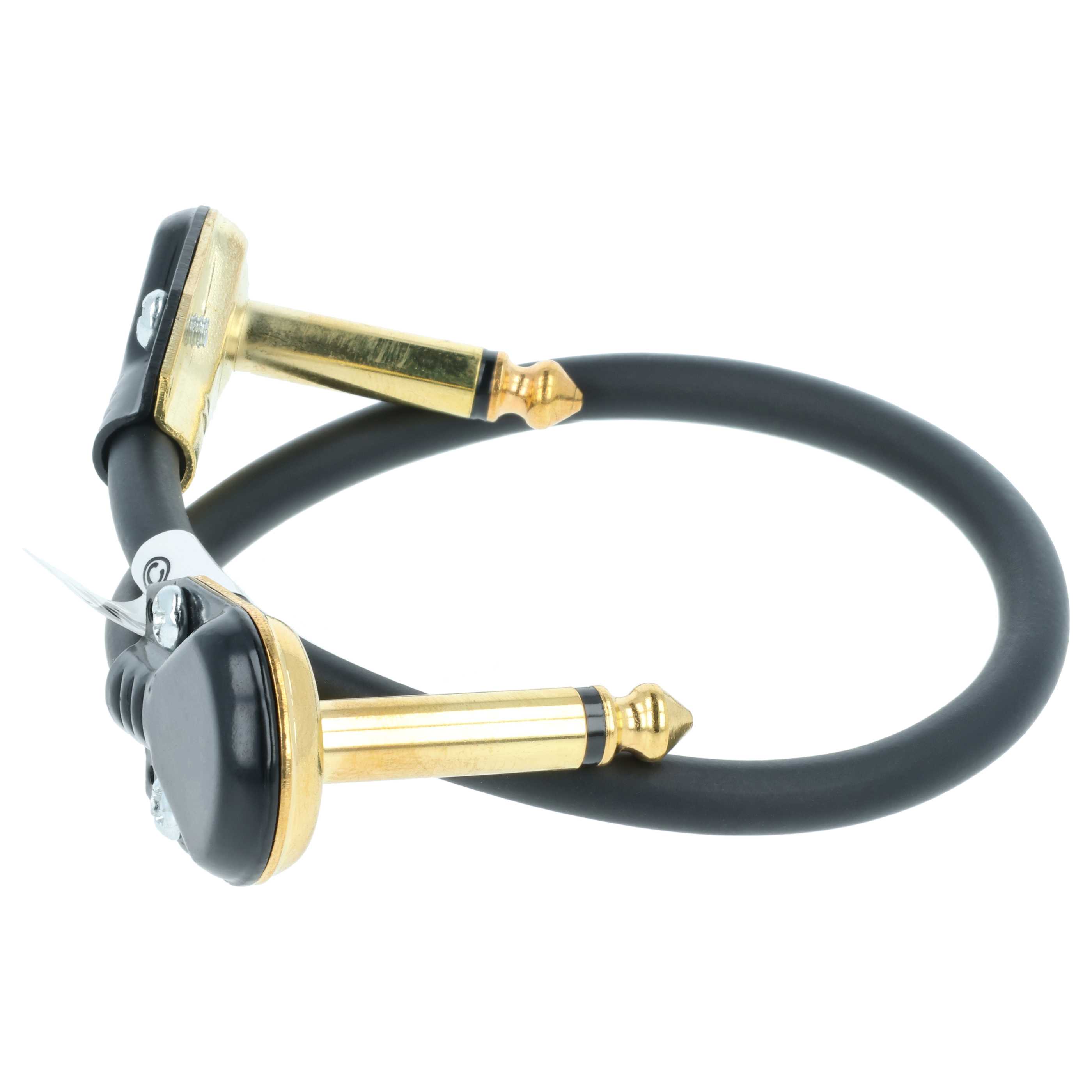 Câble de patch avec prise 6,35 mm pour pédale d'effet - Câble de guitare, 30 cm, plat, or / noir