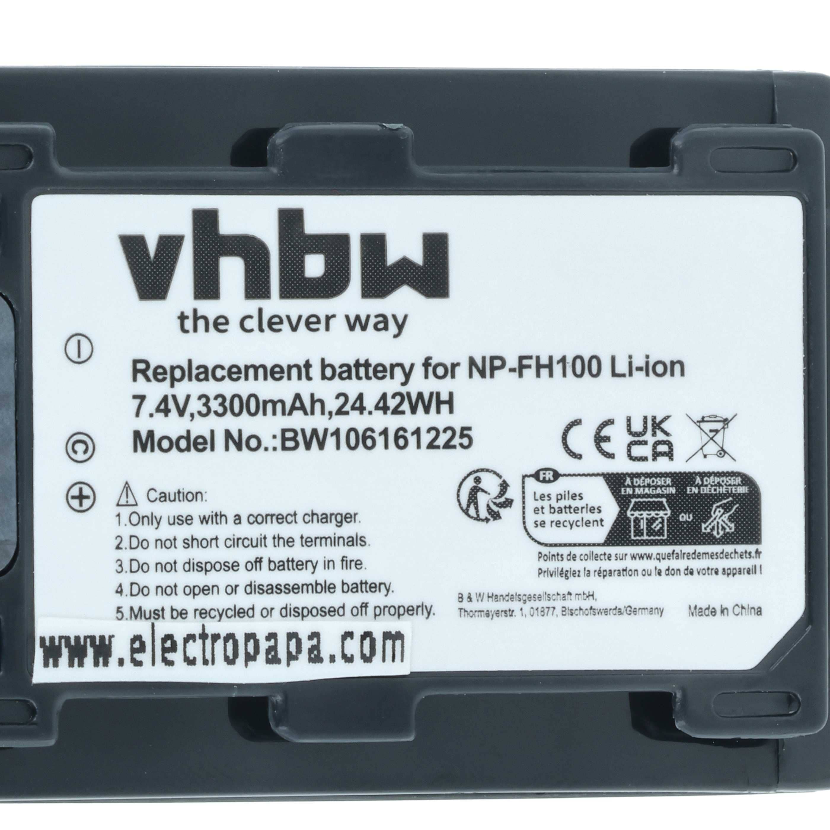 Videocamera Battery replaces Sony NP-FH50, NP-FH100, NP-FH70, NP-FH40 - 3300 mAh 7.4 V Li-Ion