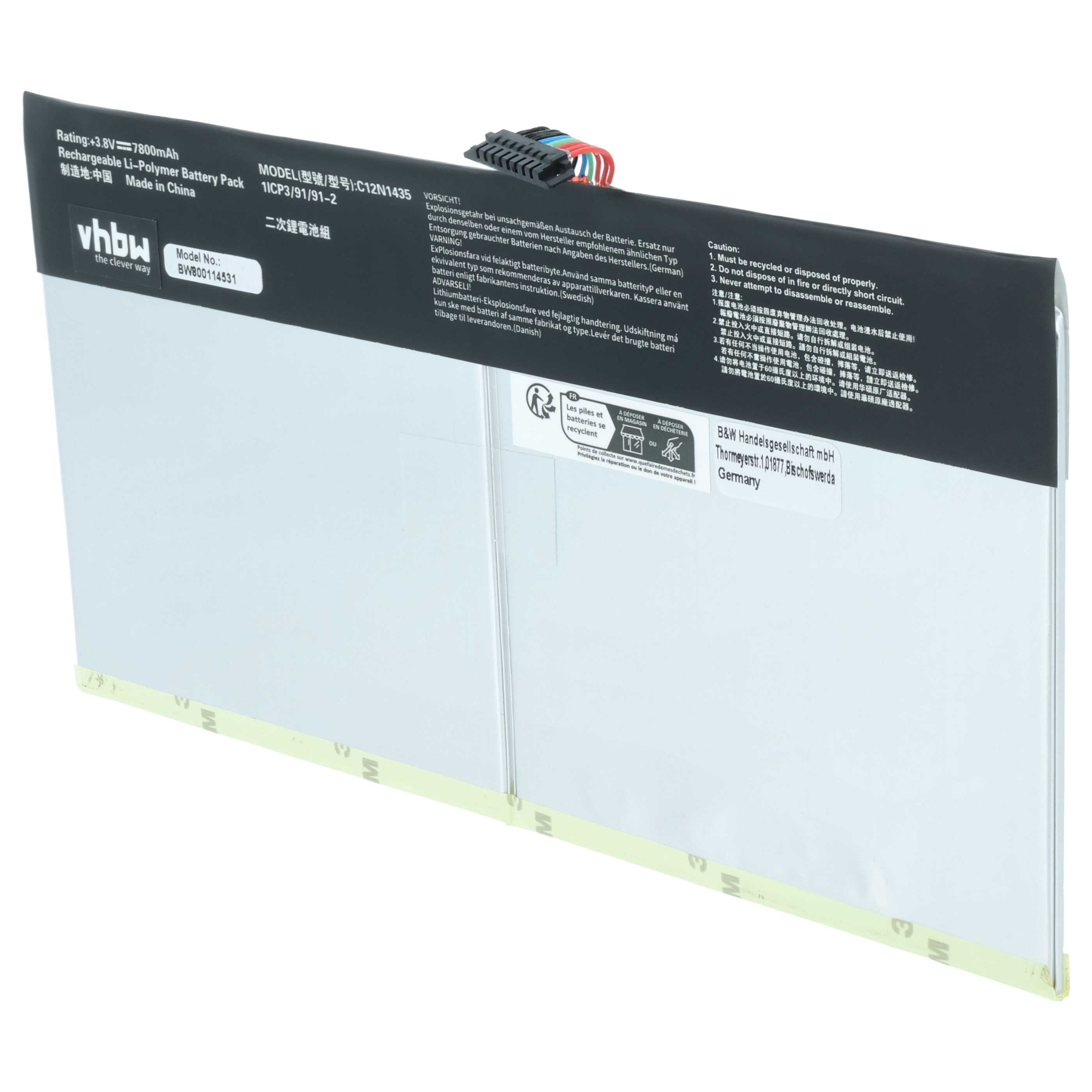Batteria per tablet sostituisce Asus C12-N1435, C12N1435 - 7800mAh 3,8V Li-Poly