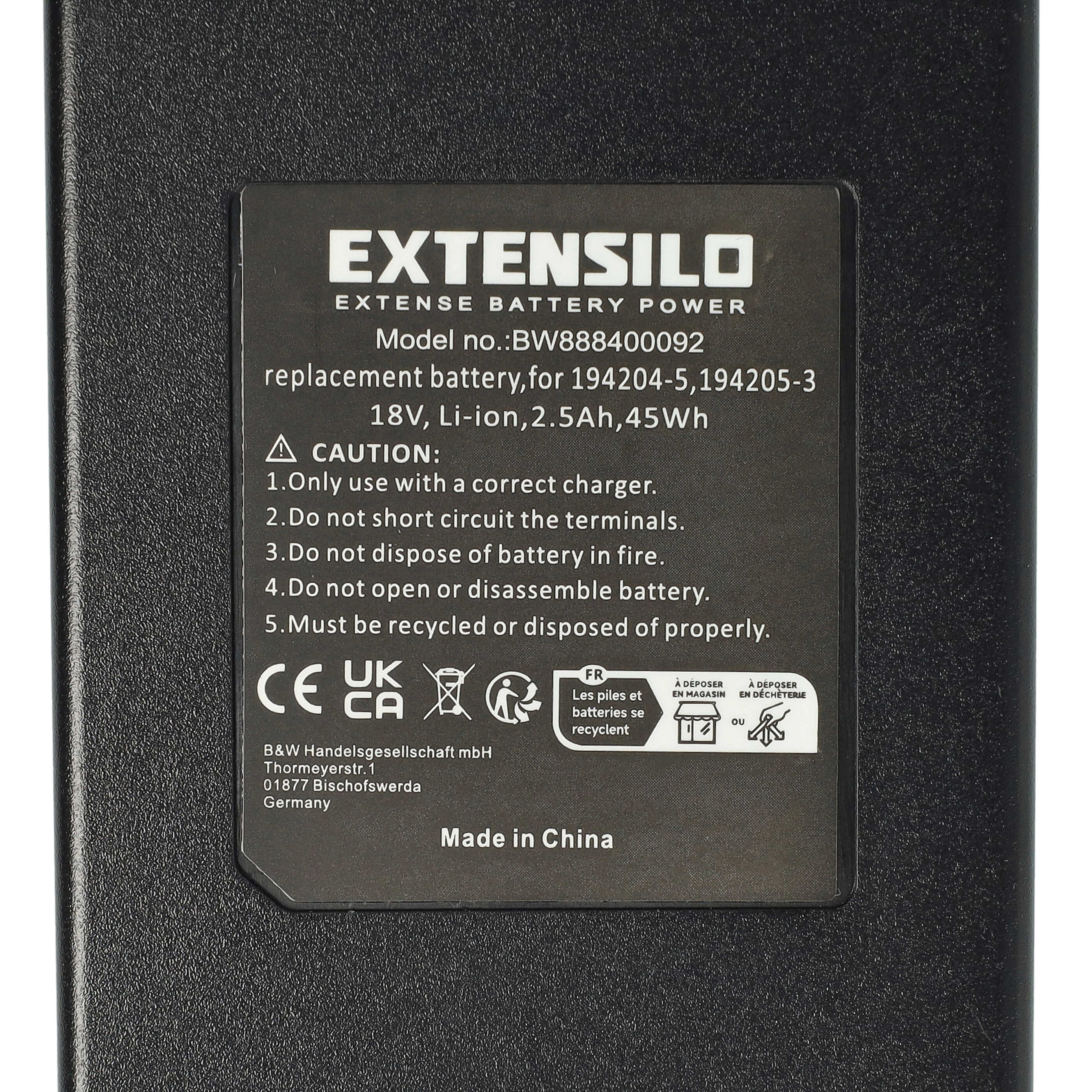 Batterie remplace Makita 194204-5, 194230-4, 194309-1, 194205-3 pour outil électrique - 2500 mAh, 18 V, Li-ion