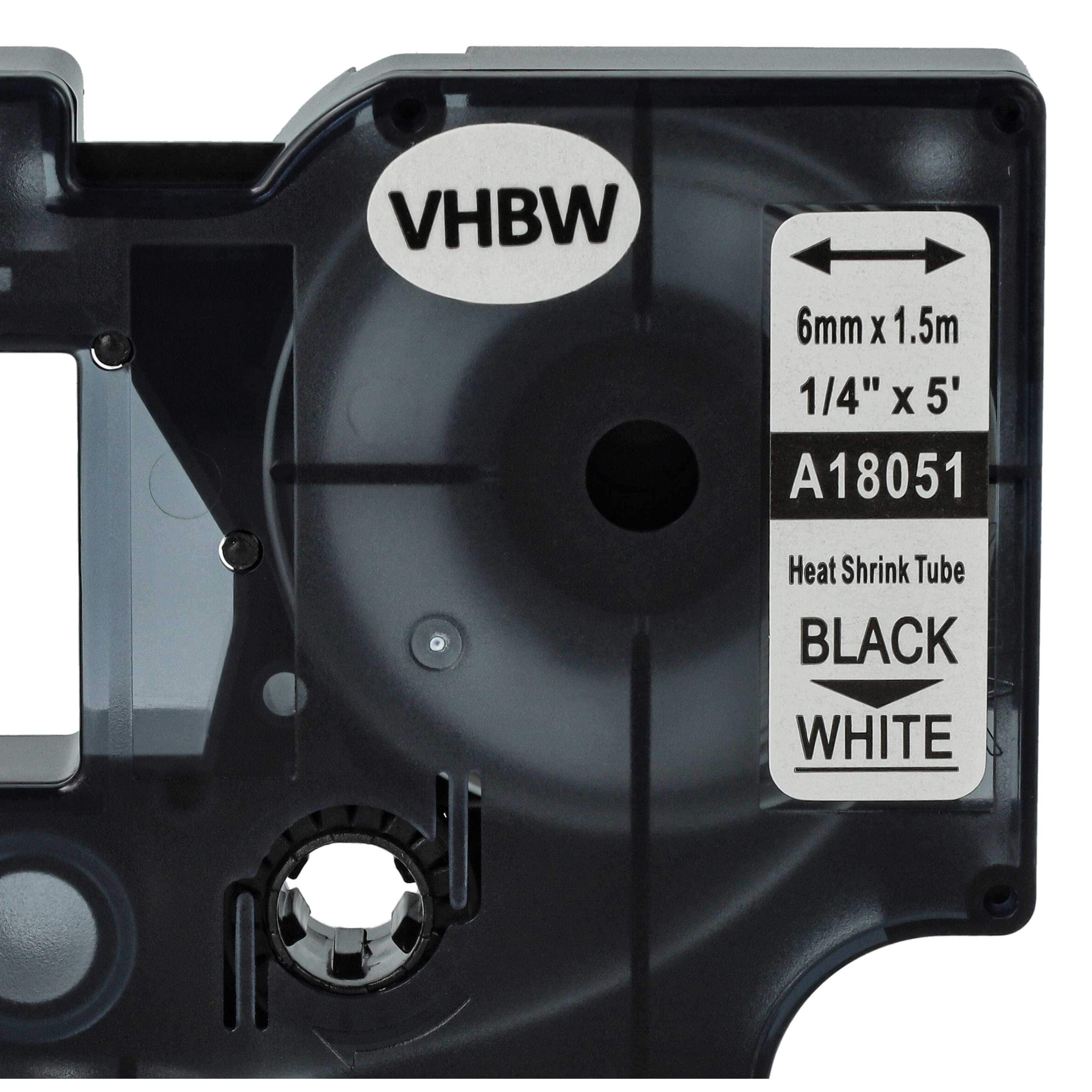 3x Label Tape replaces Dymo 18051 - Black to White, Heat Shrink Tape, 6 mm