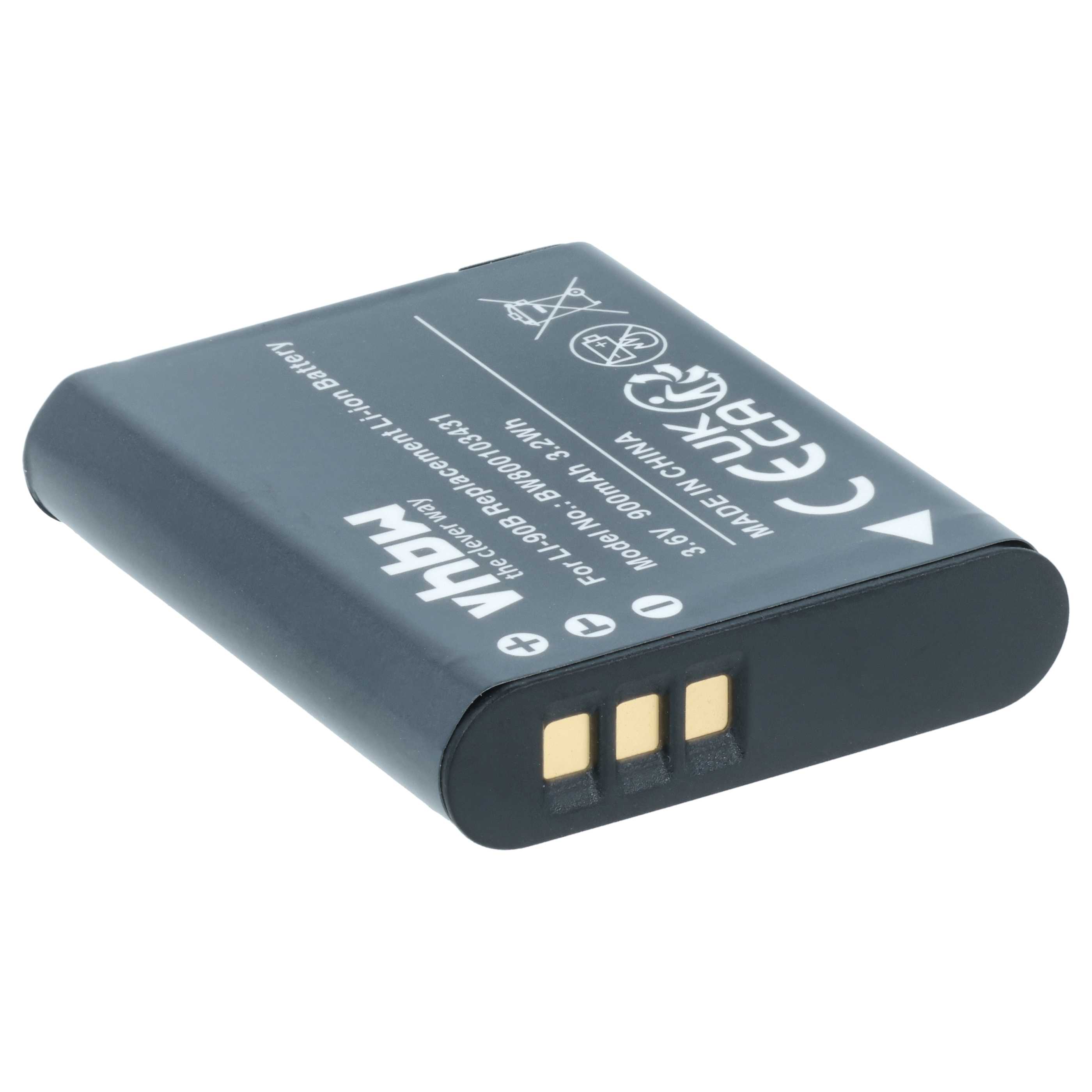 Battery replaces Olympus Li-90B, Li-92B - 900mAh, 3.6V, Li-Ion