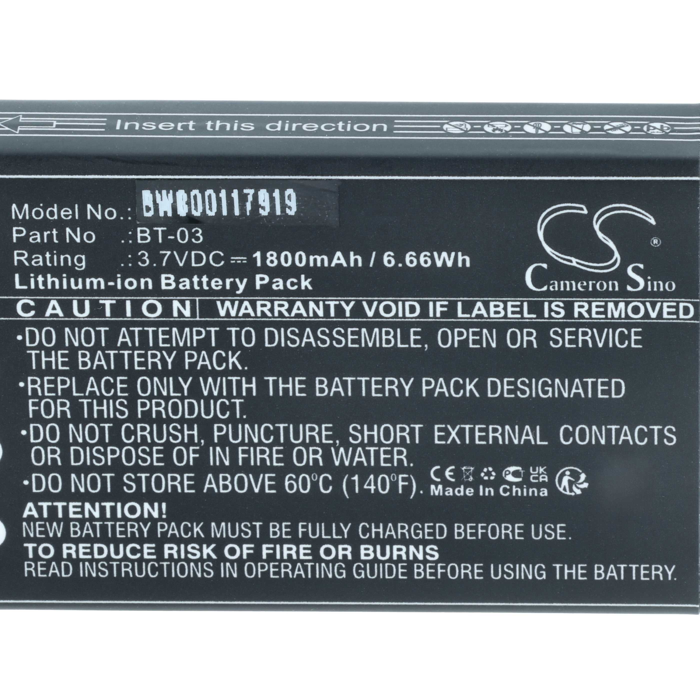 Battery replaces Zoom BT-03 - 1800mAh, 3.7V, Li-Ion