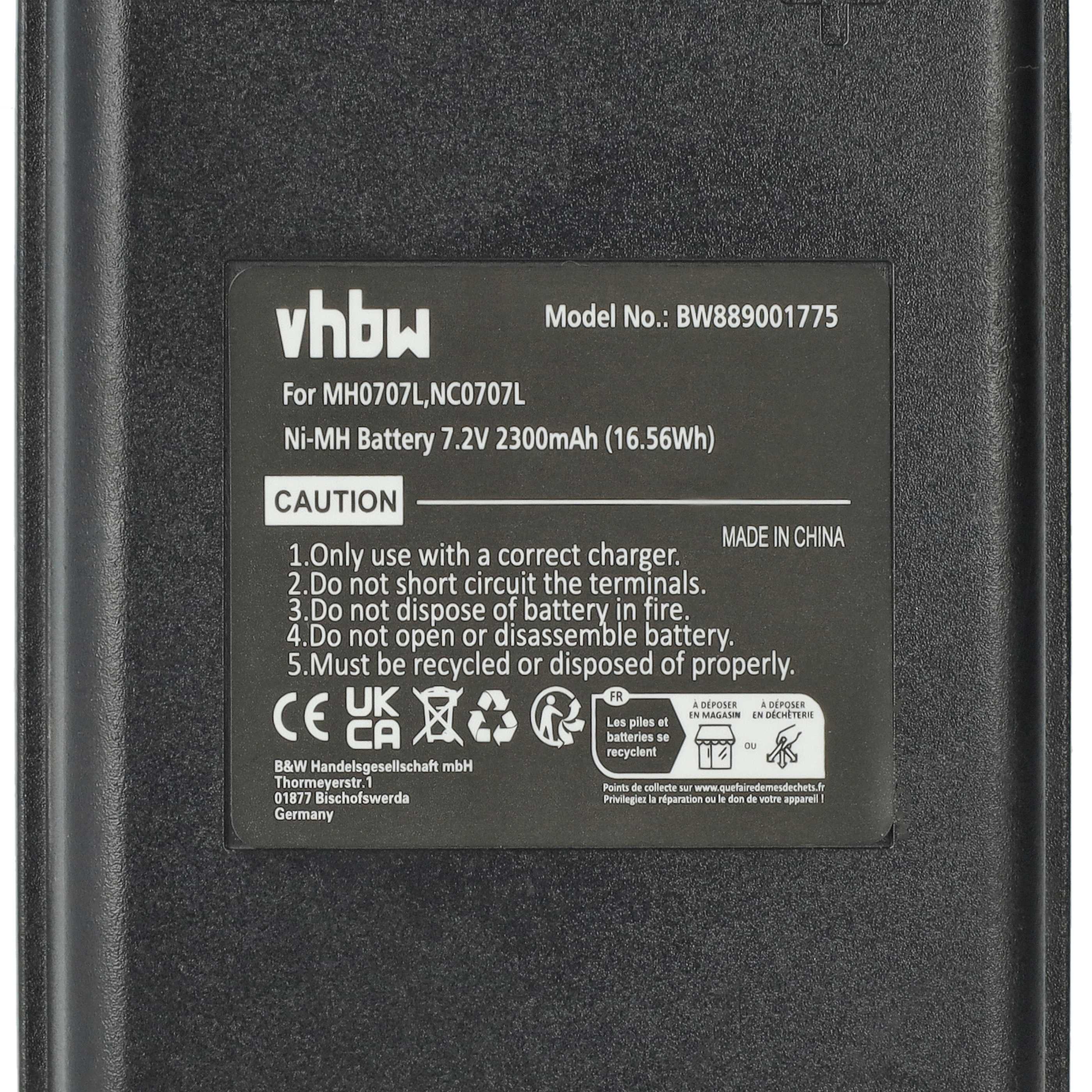 Battery (2 Piece) as Replacement for Autec MH0707L, NC0707L Remote Control - 2300 mAh 7.2 V NiMH